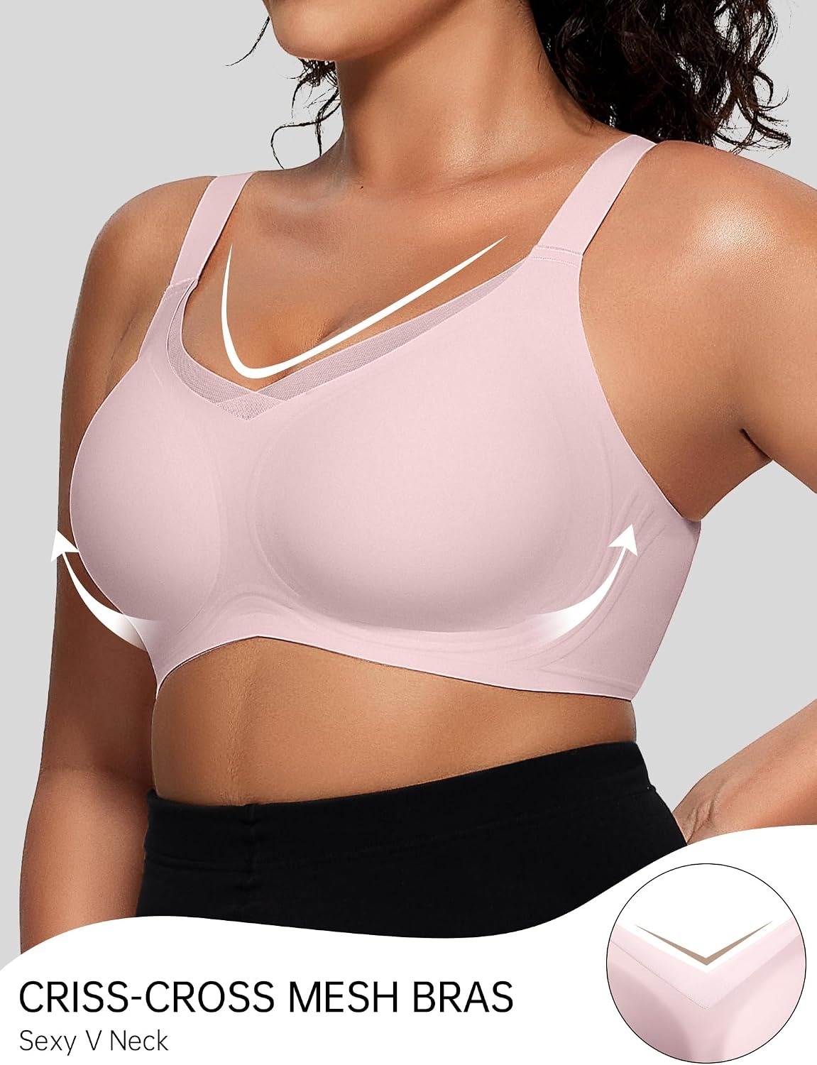 image:imageOEAK Womens Wireless Bras V Mesh Pink amp Tummy Control Superpower Nude S