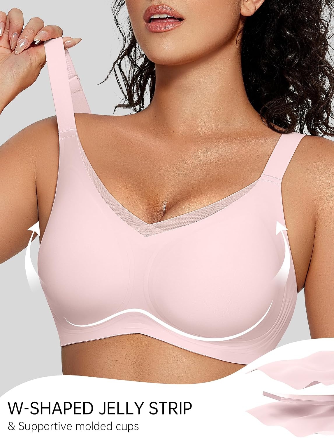 image:imageOEAK Womens Wireless Bras V Mesh Pink amp Tummy Control Superpower Nude S