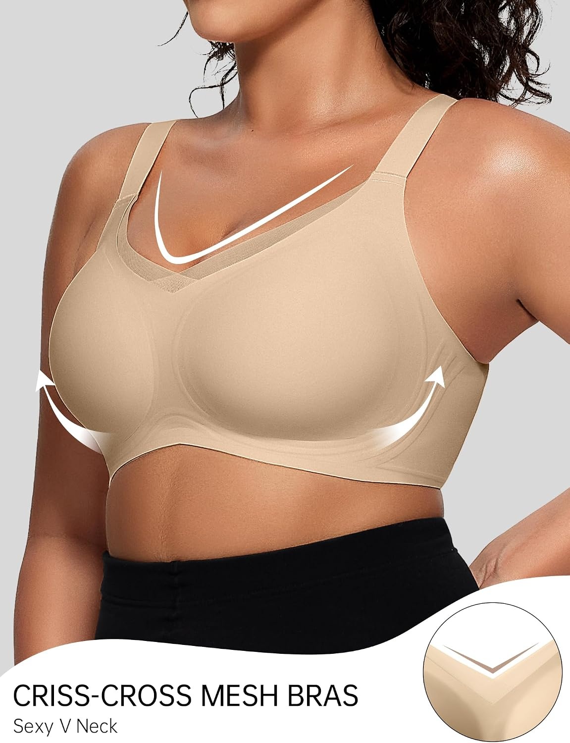 image:imageOEAK Womens Wireless Bras V Mesh Semolina amp Tummy Control Superpower Nude S