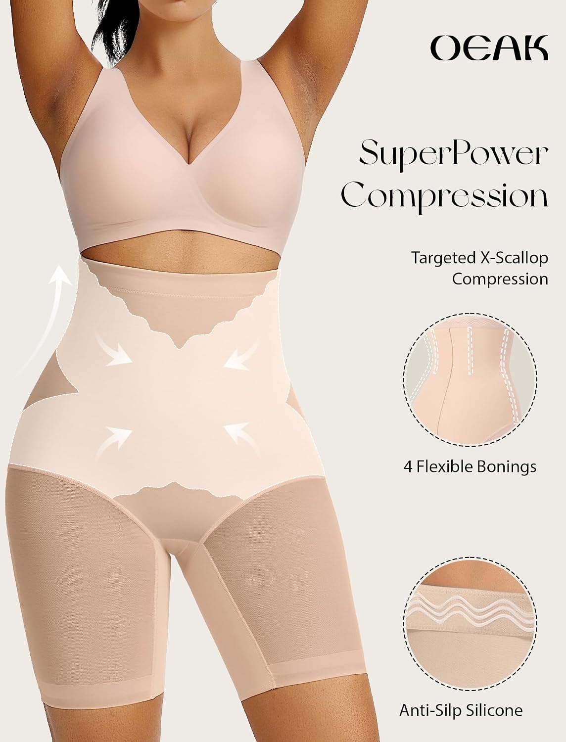 image:imageOEAK Womens Wireless Bras V Mesh Semolina amp Tummy Control Superpower Nude S