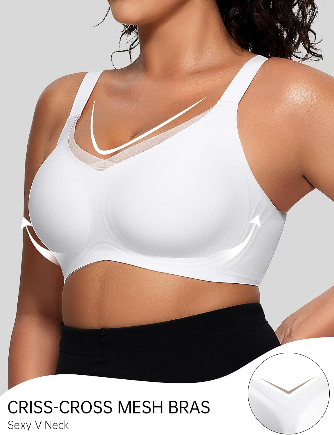 image:imageOEAK Womens Wireless Bras V Mesh White amp Tummy Control Superpower Nude S