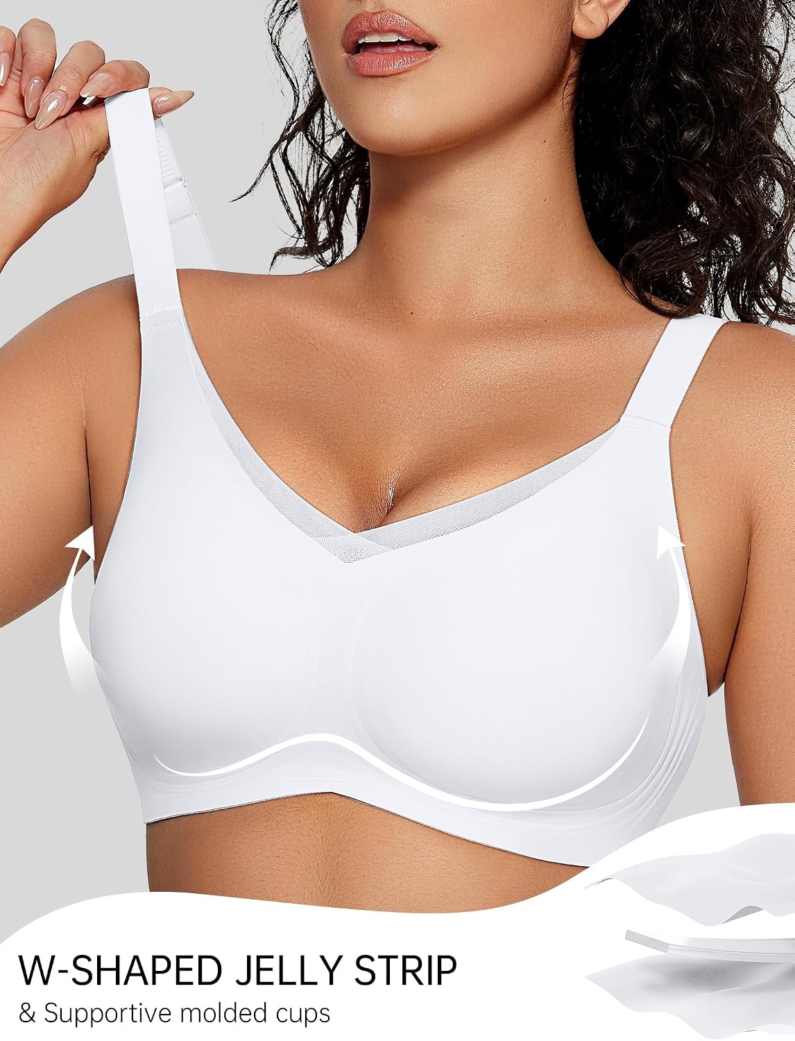 image:imageOEAK Womens Wireless Bras V Mesh White amp Tummy Control Superpower Nude S