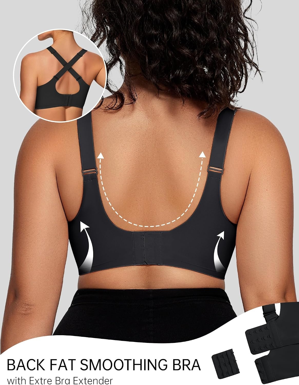 image:imageOEAK Womens Wireless Bras V Mesh amp Tummy Control SuperPower Black L