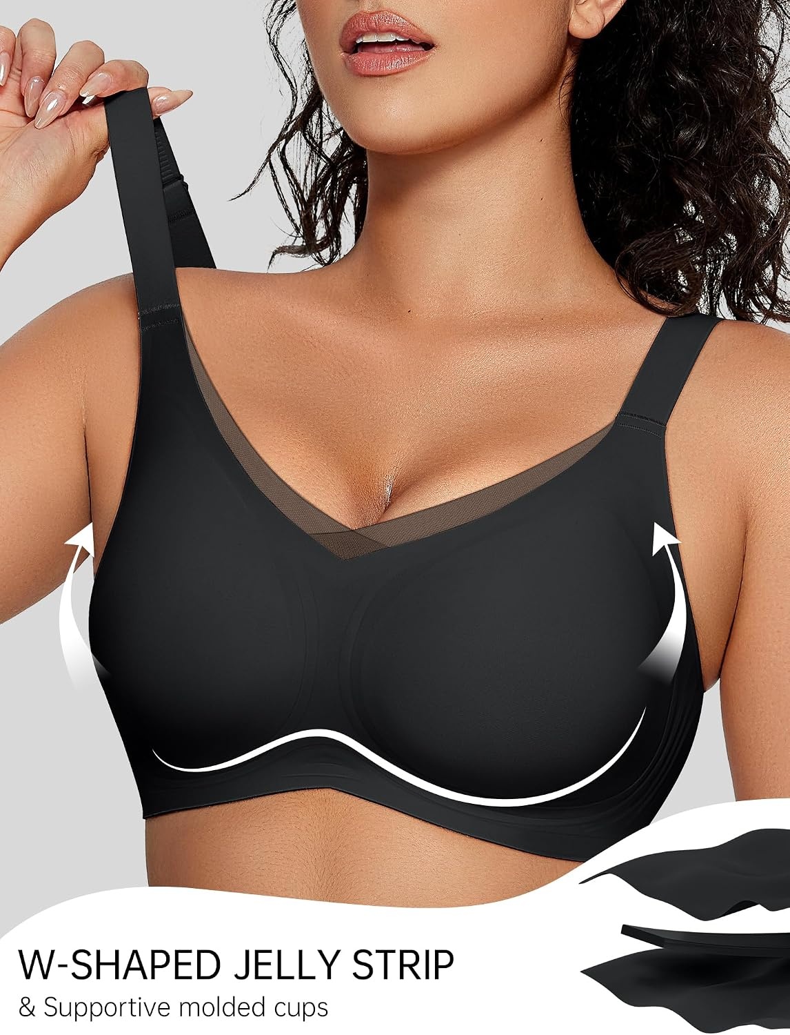 image:imageOEAK Womens Wireless Bras V Mesh amp Tummy Control SuperPower Black M