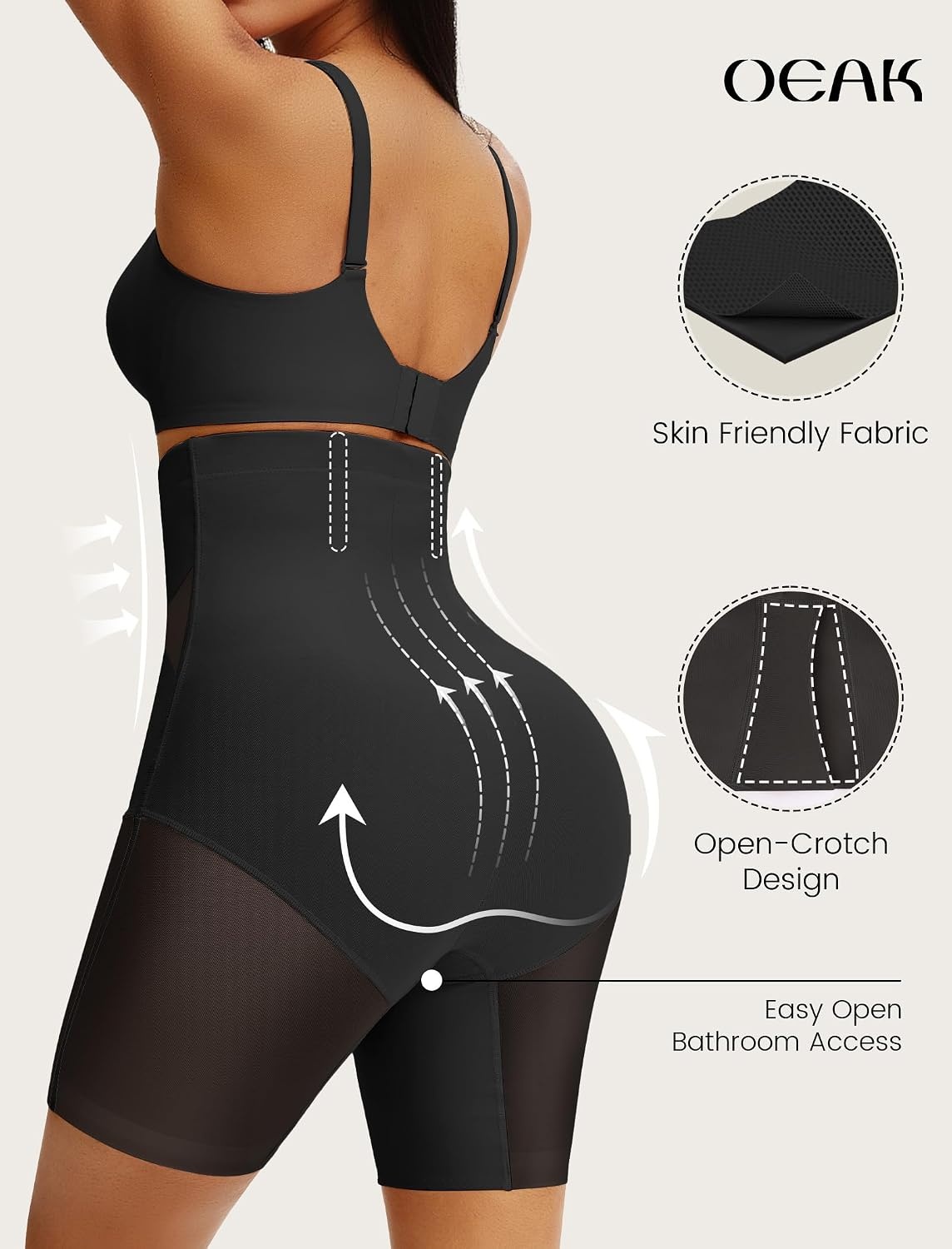 image:imageOEAK Womens Wireless Bras V Mesh amp Tummy Control SuperPower Black S