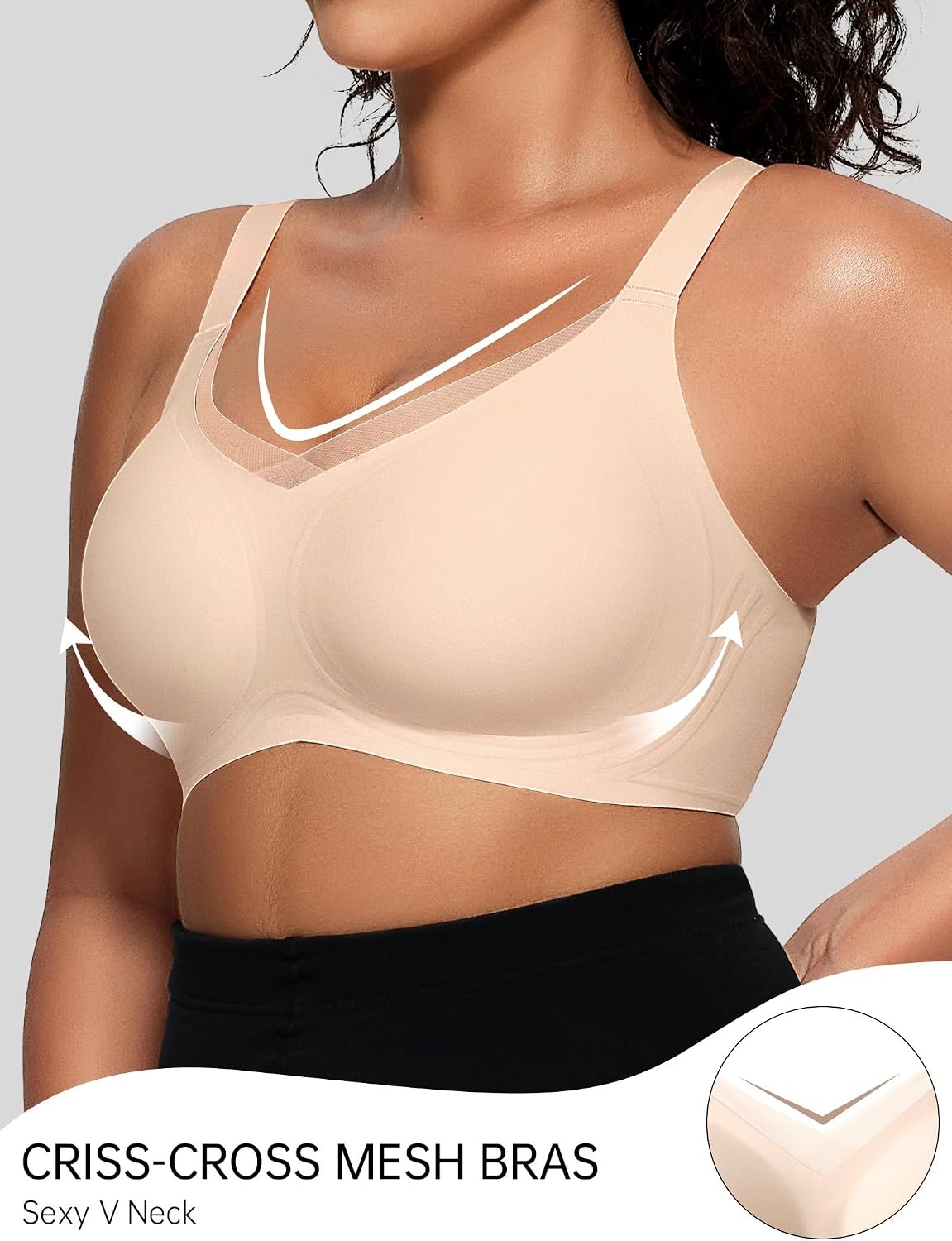 image:imageOEAK Womens Wireless Bras V Mesh amp Tummy Control SuperPower Nude S