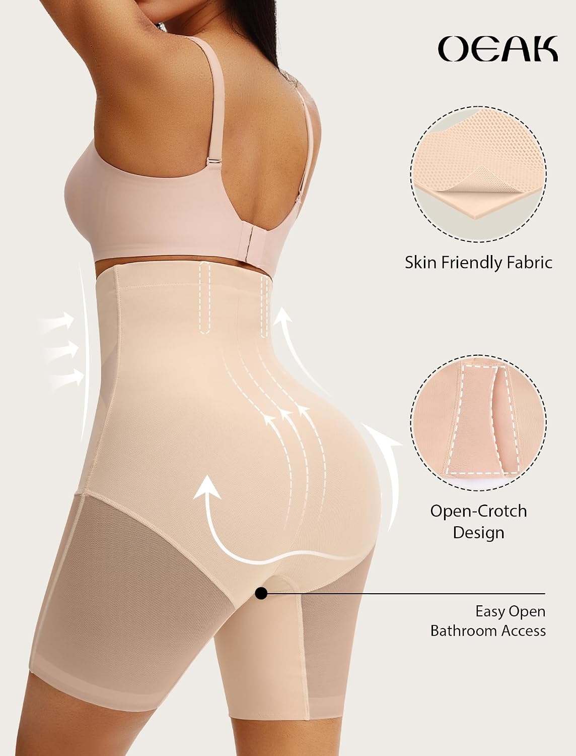 image:imageOEAK Womens Wireless Bras V Mesh amp Tummy Control SuperPower Nude S