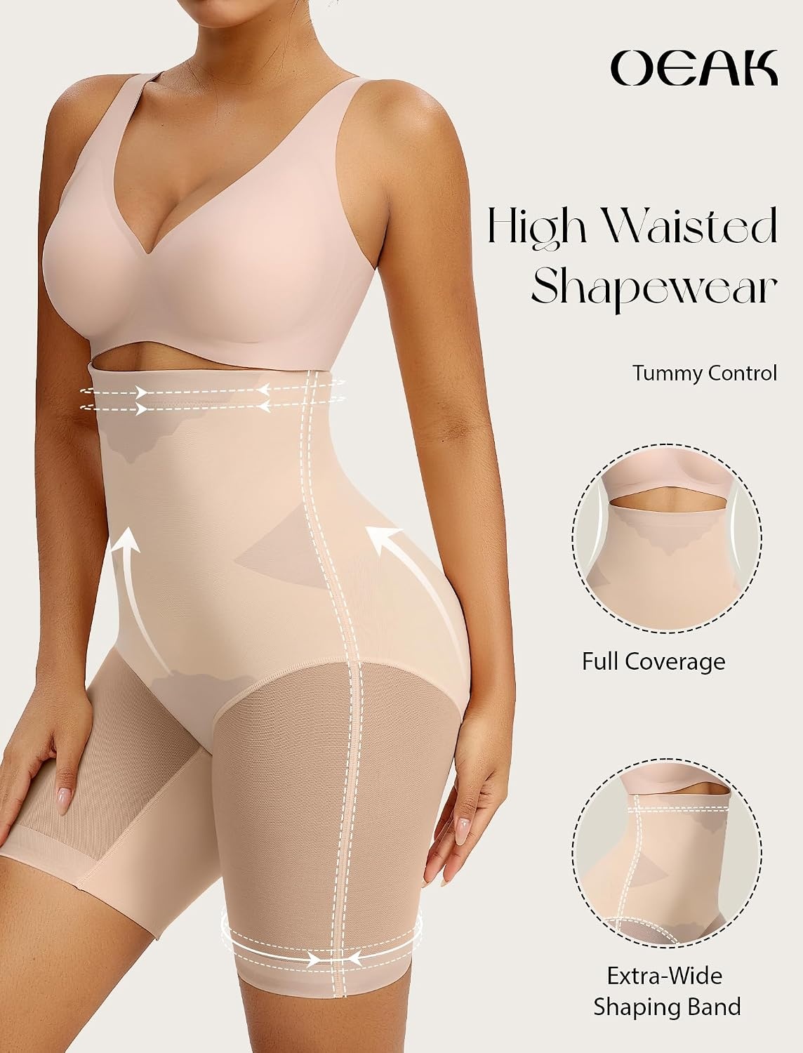 image:imageOEAK Womens Wireless Bras V Mesh amp Tummy Control SuperPower Nude S