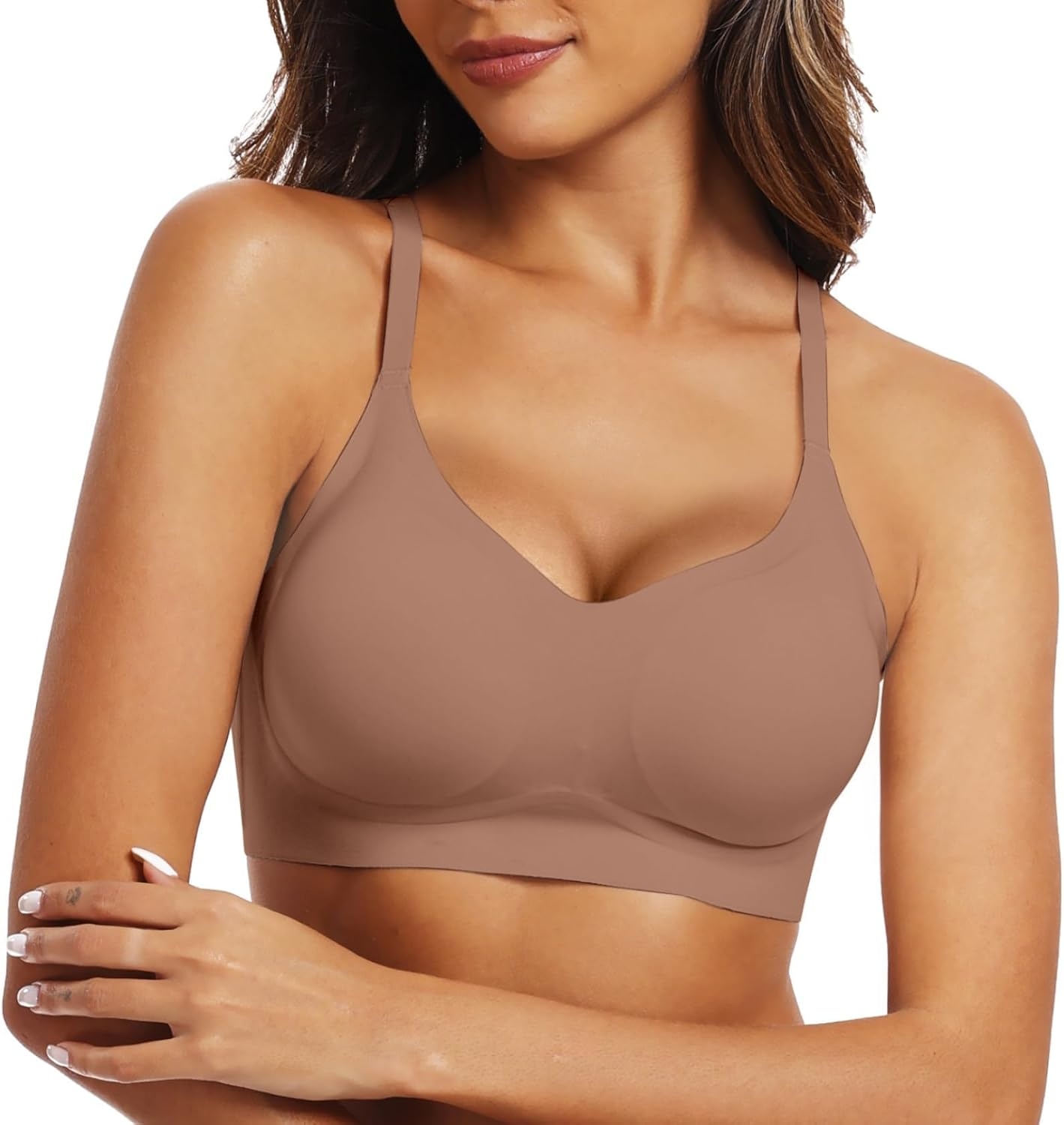 image:imageOEAK Womens Wireless Jelly Bras Comfortable Gel Bra Everyday Tshirt BrasCoffee