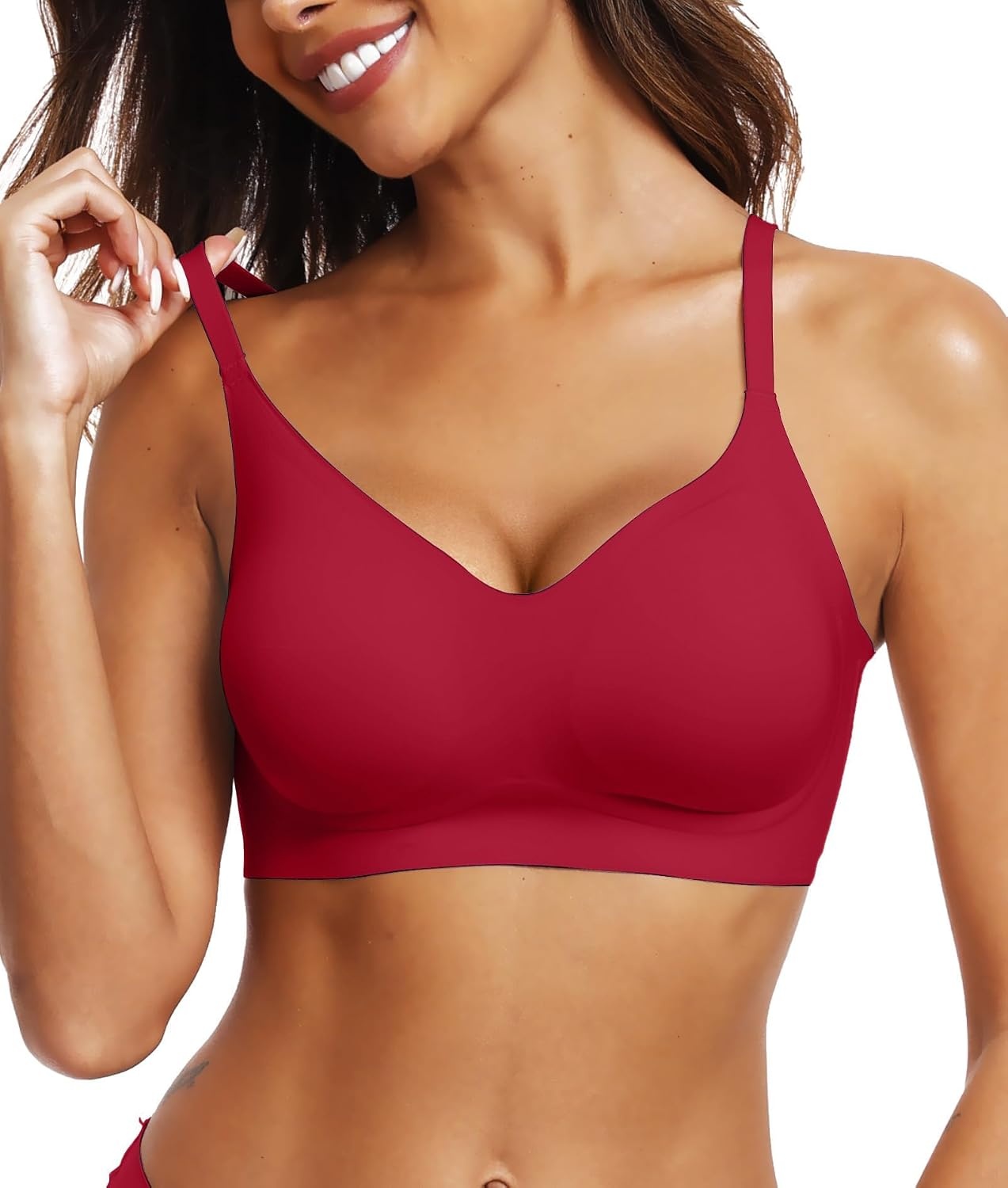 image:imageOEAK Womens Wireless Jelly Bras Comfortable Gel Bra Everyday Tshirt BrasWine Red