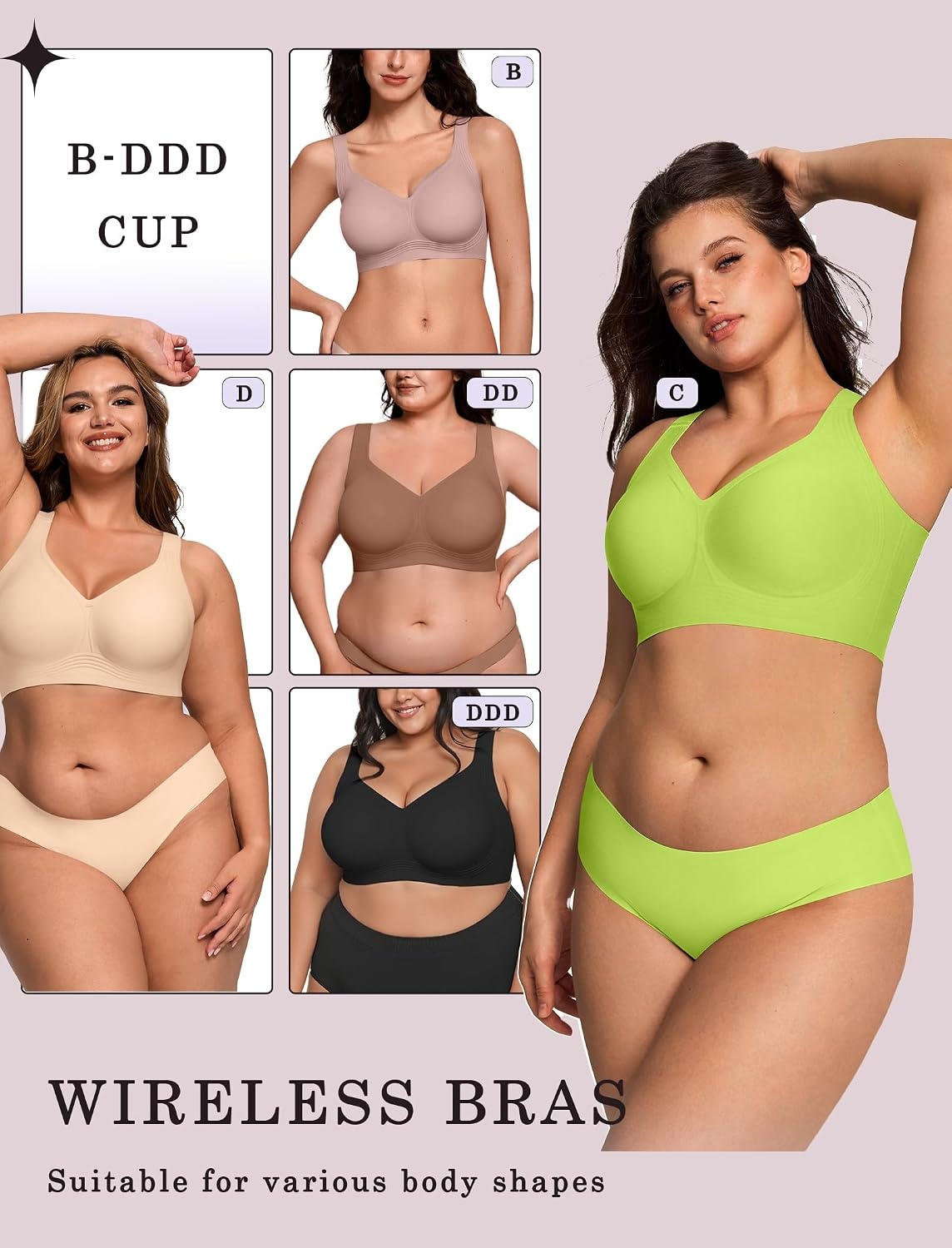 image:imageOEAK Womens Wireless Jelly Bras Plus Size Support Push Up Comfortable BraAvocado Green