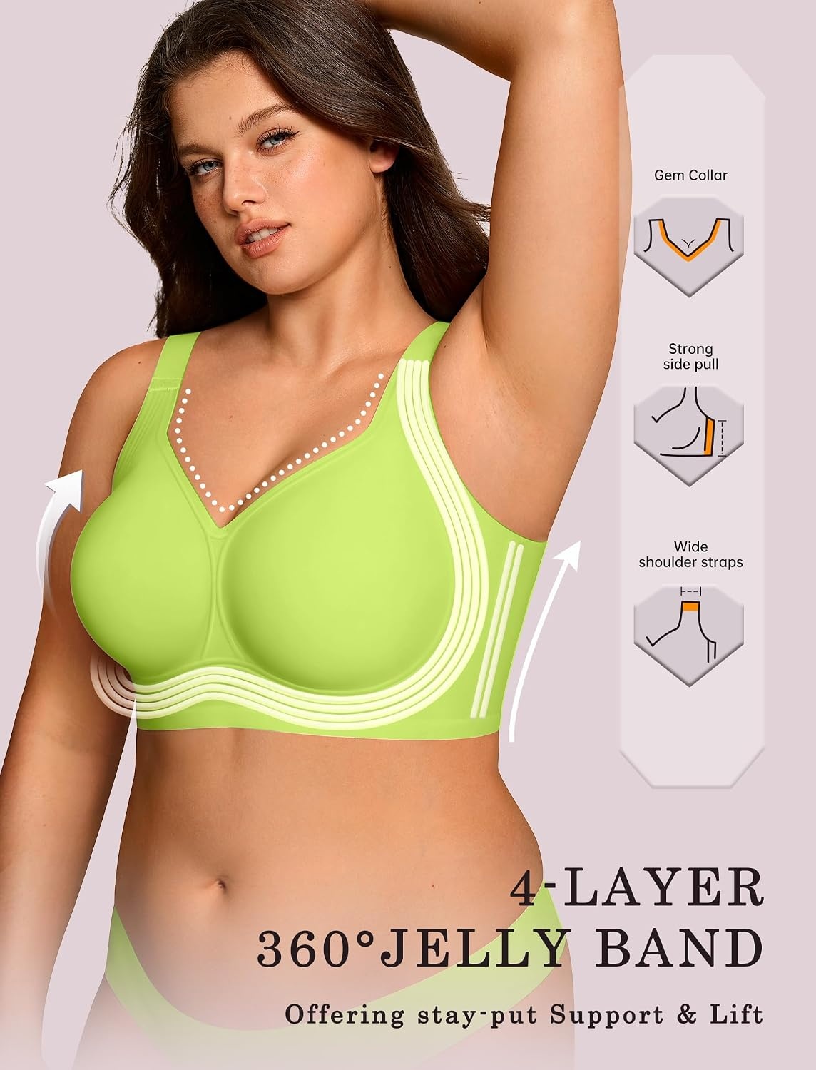 image:imageOEAK Womens Wireless Jelly Bras Plus Size Support Push Up Comfortable BraAvocado Green