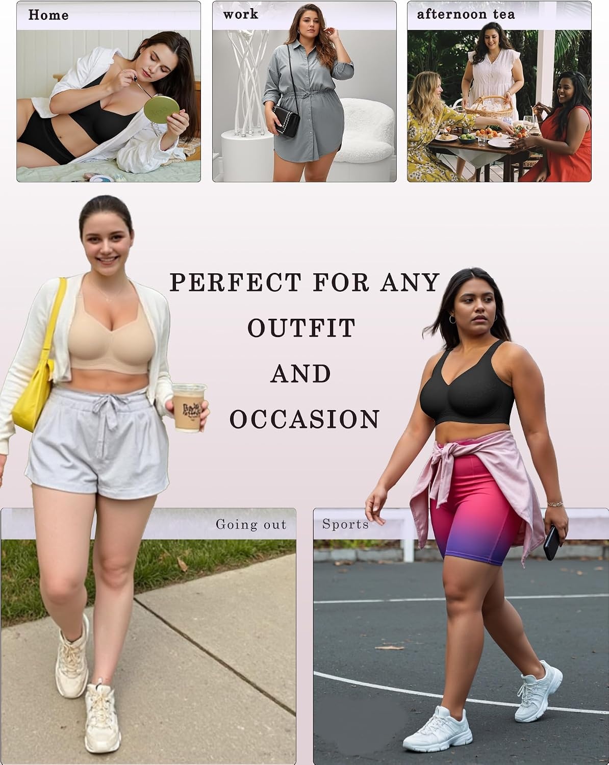 image:imageOEAK Womens Wireless Jelly Bras Plus Size Support Push Up Comfortable BraBlack Airy
