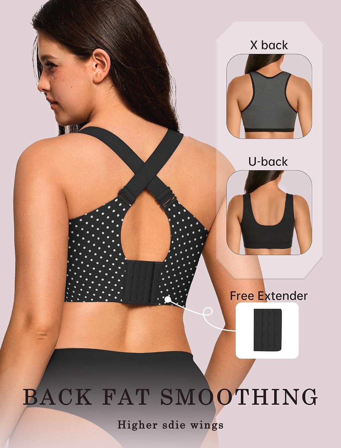 image:imageOEAK Womens Wireless Jelly Bras Plus Size Support Push Up Comfortable BraBlack With White Polka Dot