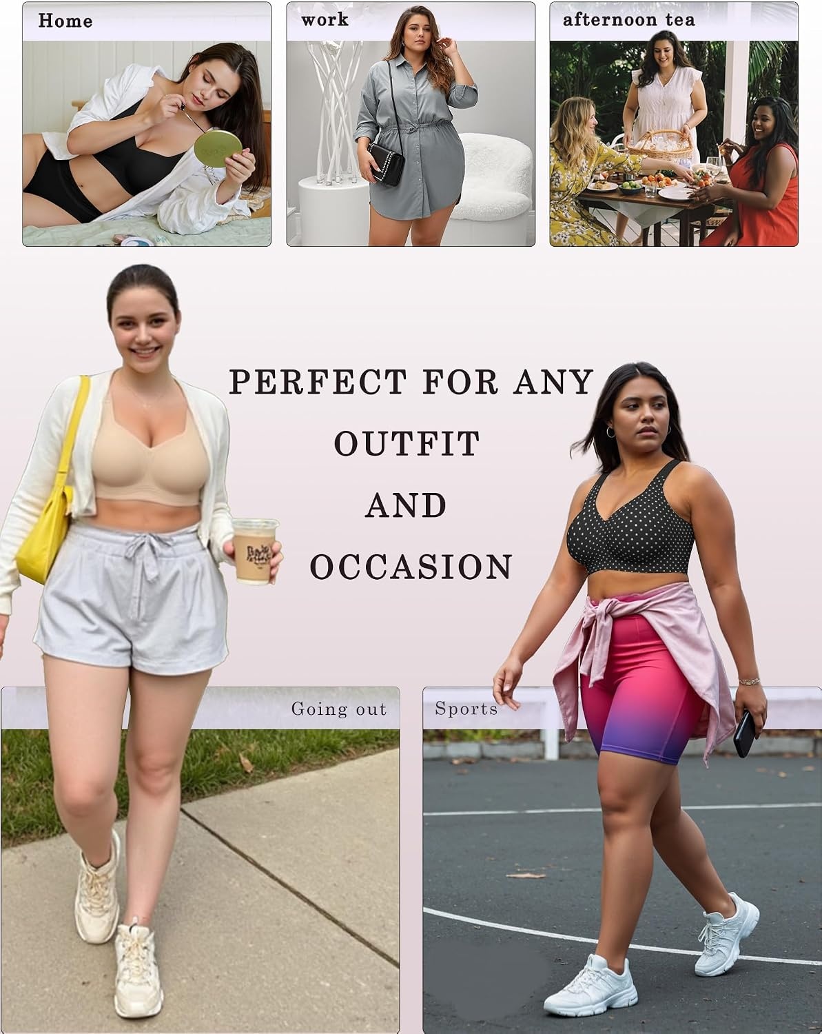 image:imageOEAK Womens Wireless Jelly Bras Plus Size Support Push Up Comfortable BraBlack With White Polka Dot