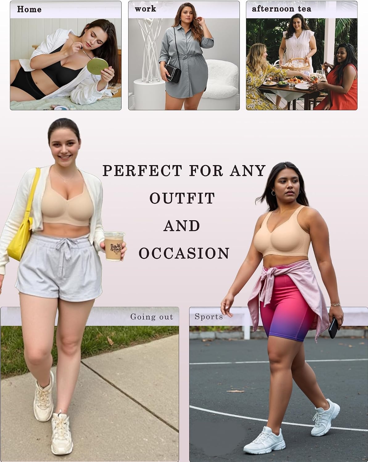 image:imageOEAK Womens Wireless Jelly Bras Plus Size Support Push Up Comfortable BraBlackcream White