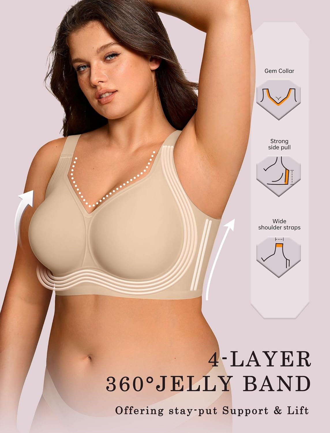 image:imageOEAK Womens Wireless Jelly Bras Plus Size Support Push Up Comfortable BraBlackcreamy Beige
