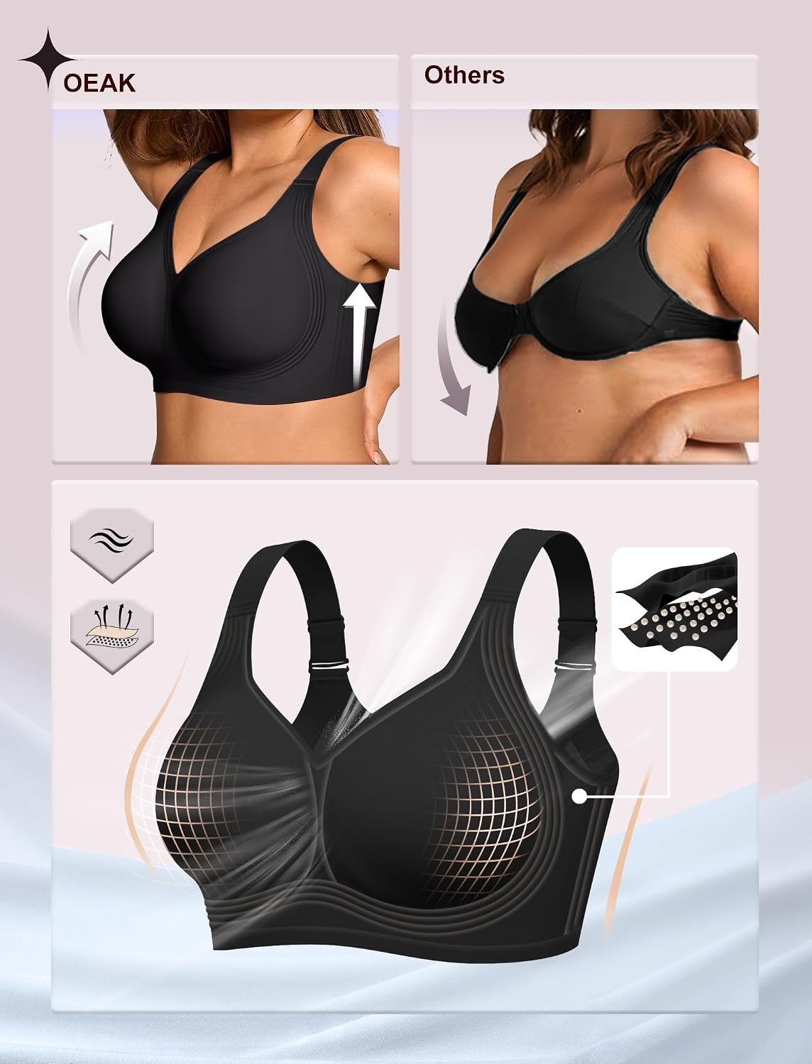 image:imageOEAK Womens Wireless Jelly Bras Plus Size Support Push Up Comfortable BraBlackleopard Coffee