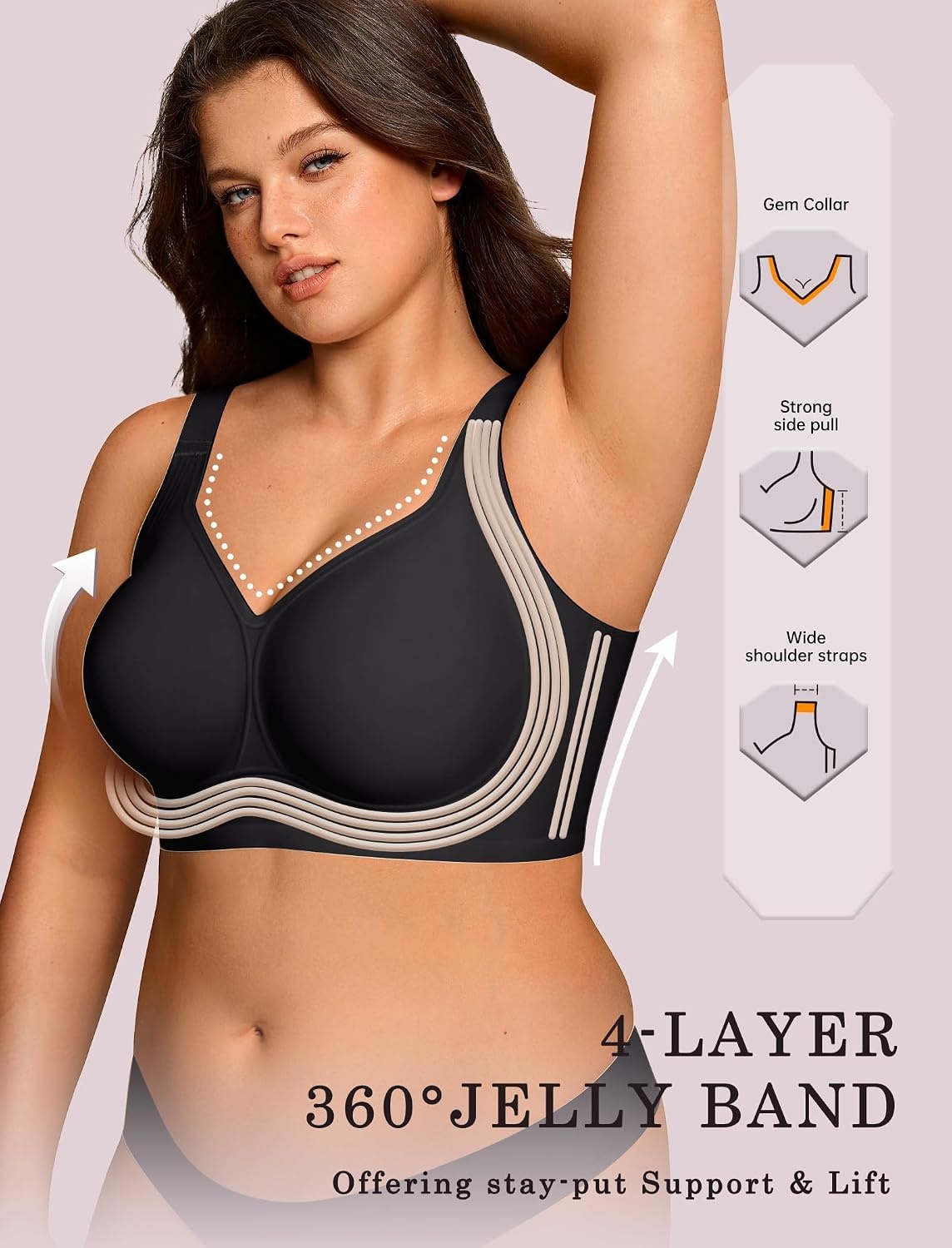 image:imageOEAK Womens Wireless Jelly Bras Plus Size Support Push Up Comfortable BraBlackleopard Coffee