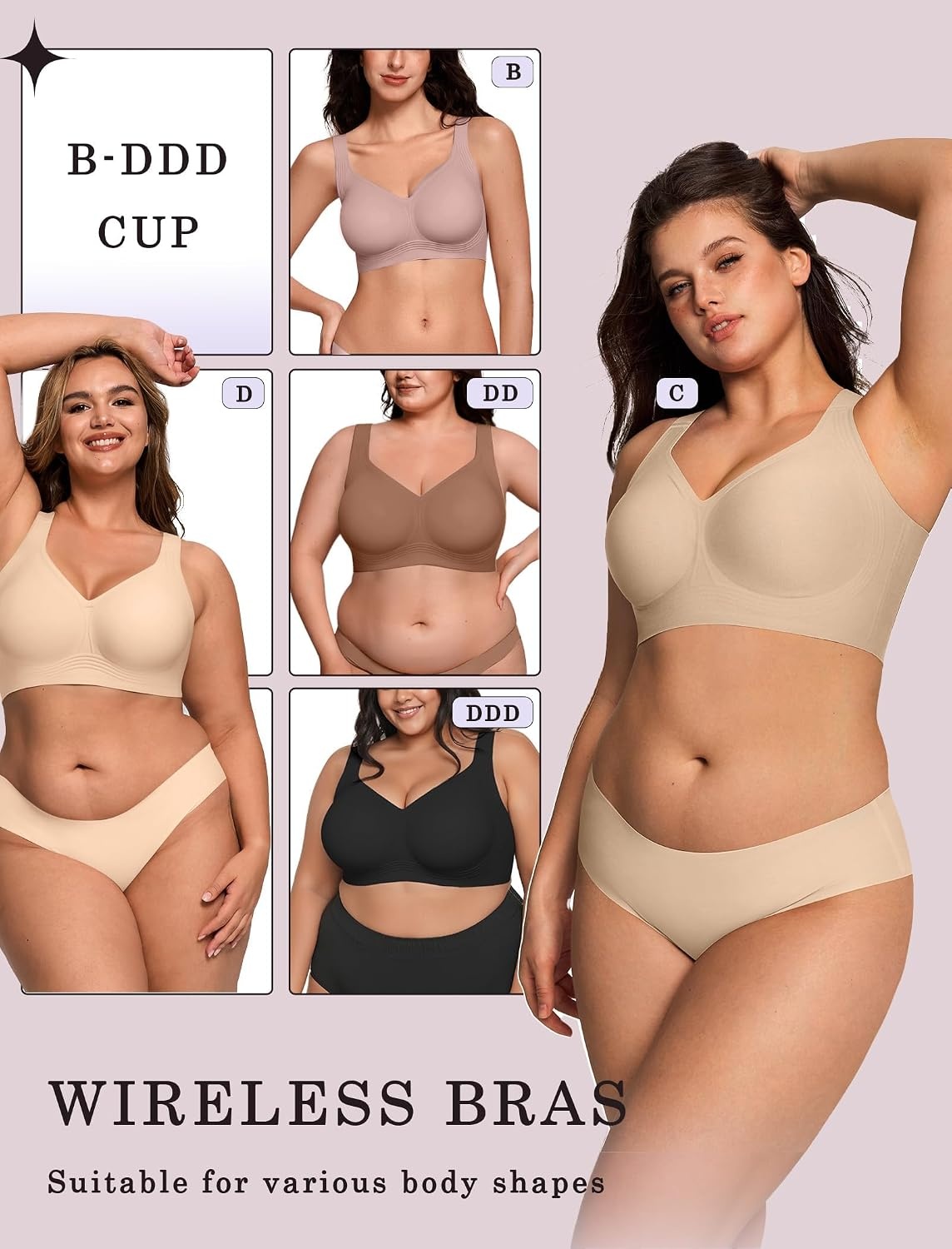 image:imageOEAK Womens Wireless Jelly Bras Plus Size Support Push Up Comfortable BraCoffee