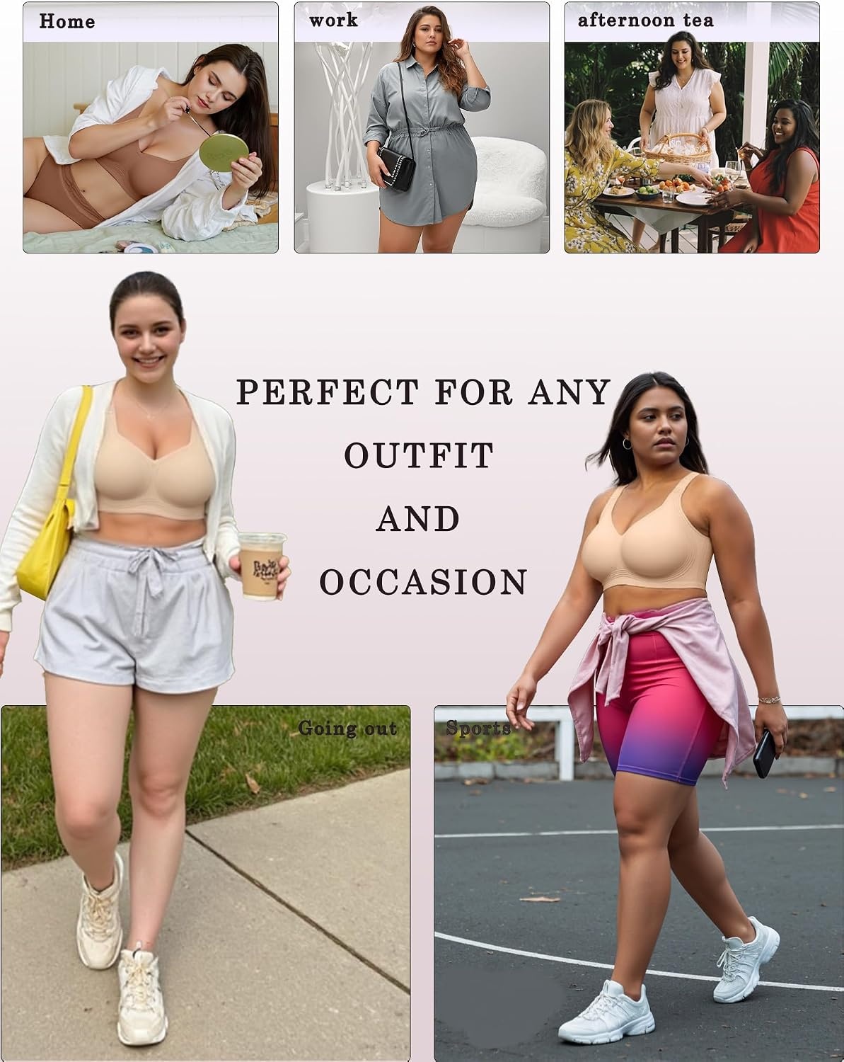 image:imageOEAK Womens Wireless Jelly Bras Plus Size Support Push Up Comfortable BraCoffee