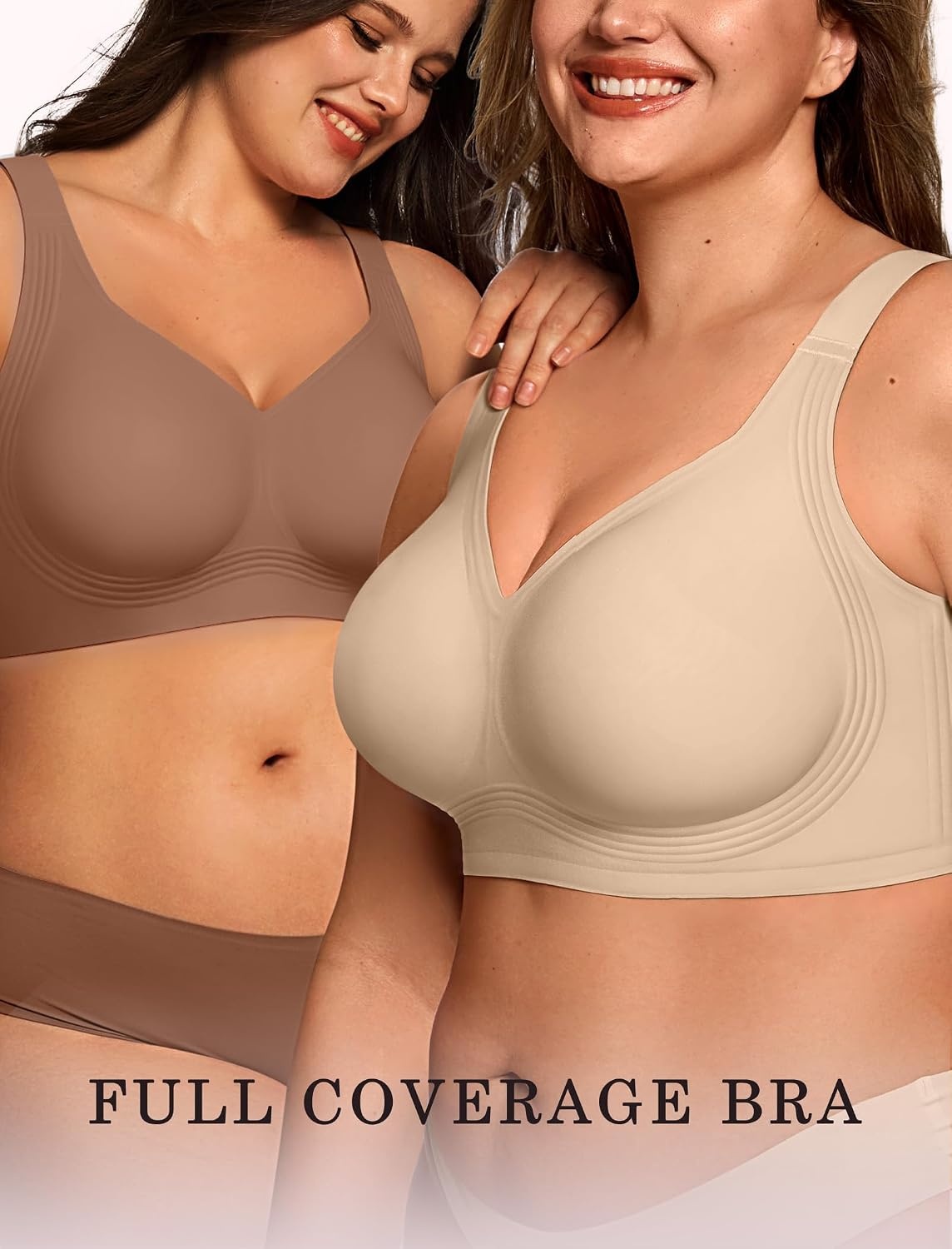 image:imageOEAK Womens Wireless Jelly Bras Plus Size Support Push Up Comfortable BraCoffee