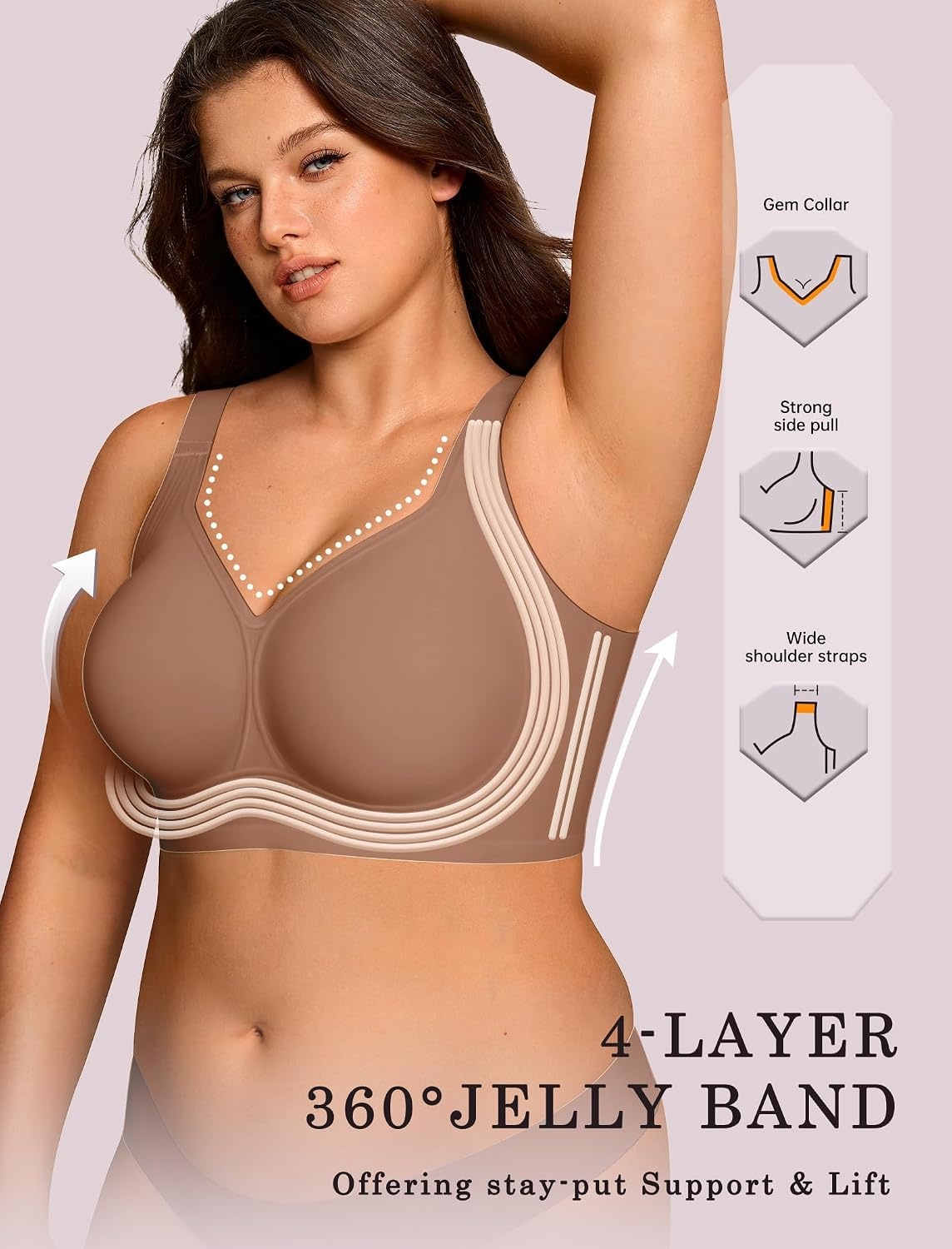 image:imageOEAK Womens Wireless Jelly Bras Plus Size Support Push Up Comfortable BraCoffee