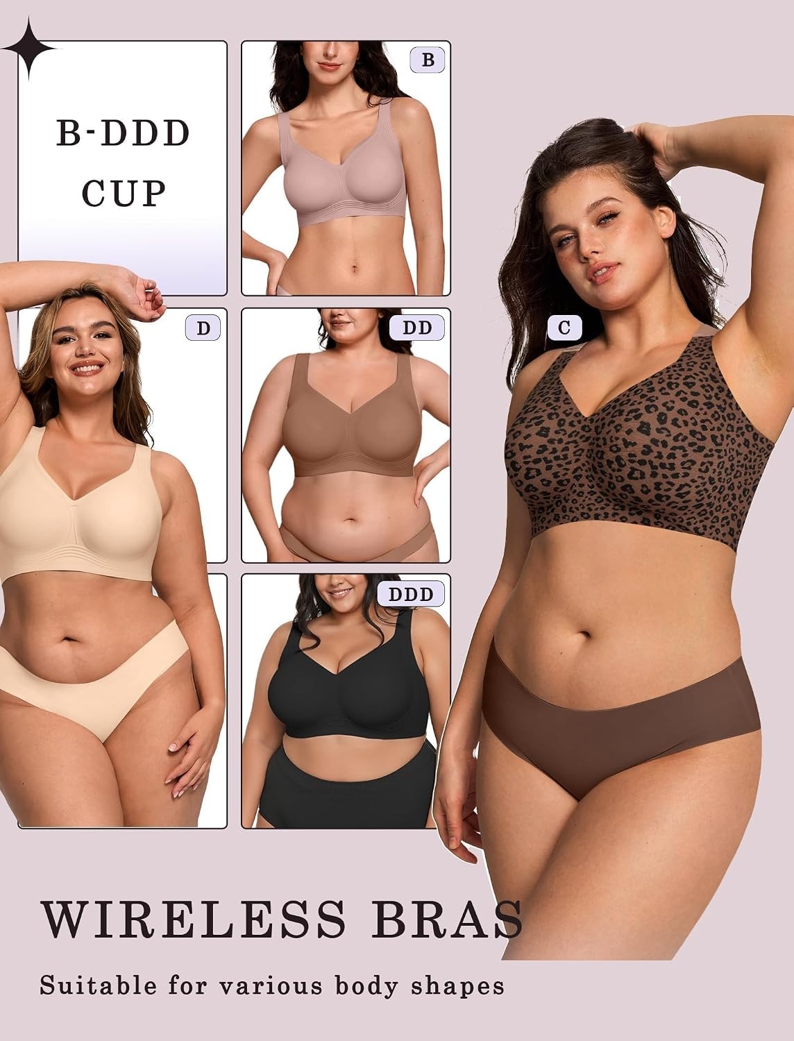 image:imageOEAK Womens Wireless Jelly Bras Plus Size Support Push Up Comfortable BraCoffee Leopard