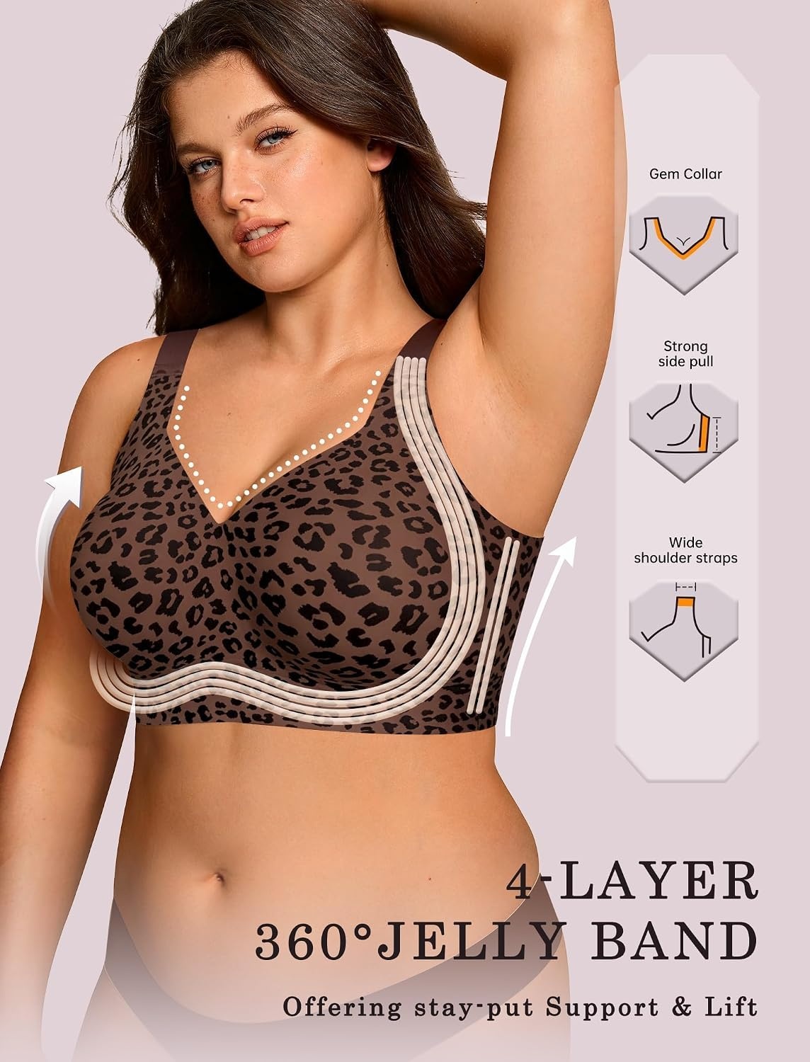 image:imageOEAK Womens Wireless Jelly Bras Plus Size Support Push Up Comfortable BraCoffee Leopard