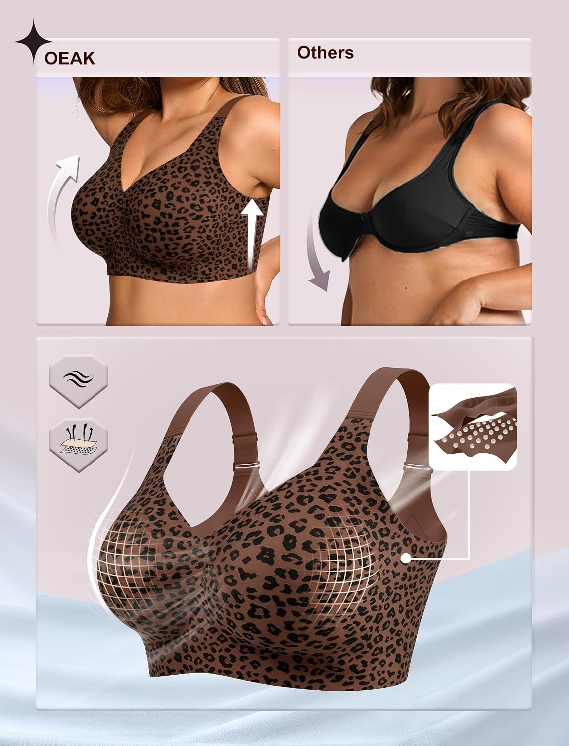 image:imageOEAK Womens Wireless Jelly Bras Plus Size Support Push Up Comfortable BraCoffee Leopard