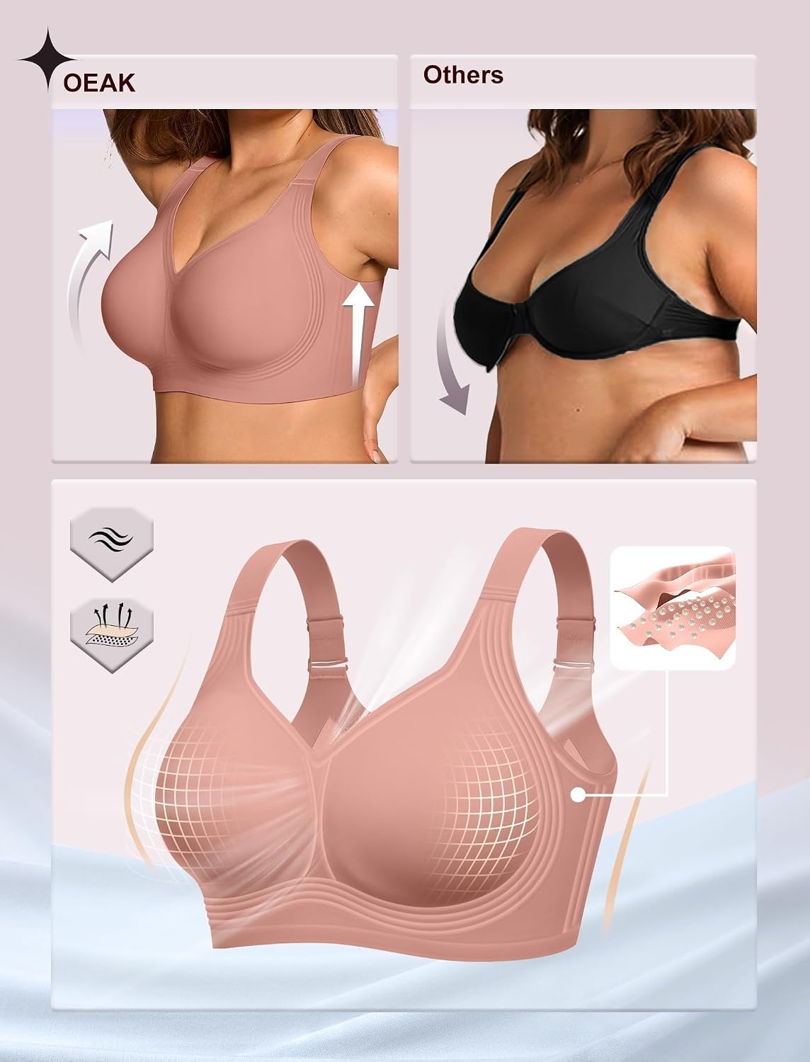image:imageOEAK Womens Wireless Jelly Bras Plus Size Support Push Up Comfortable BraDusty Pink
