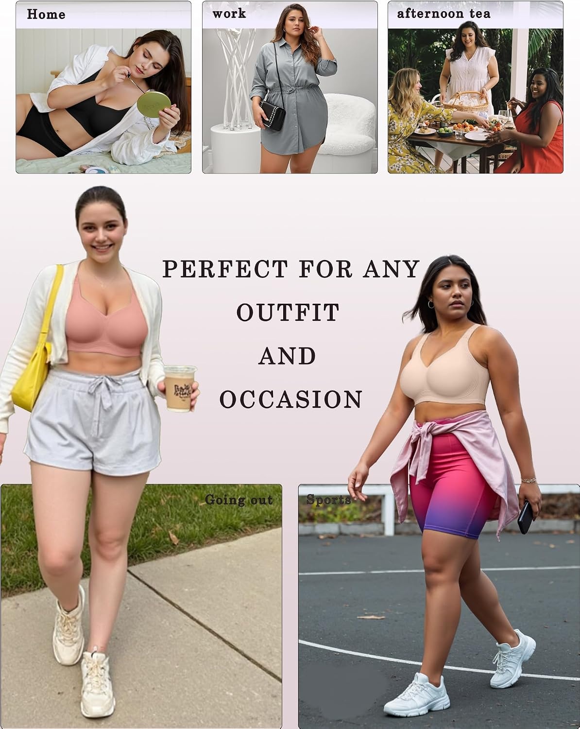 image:imageOEAK Womens Wireless Jelly Bras Plus Size Support Push Up Comfortable BraDusty Pink