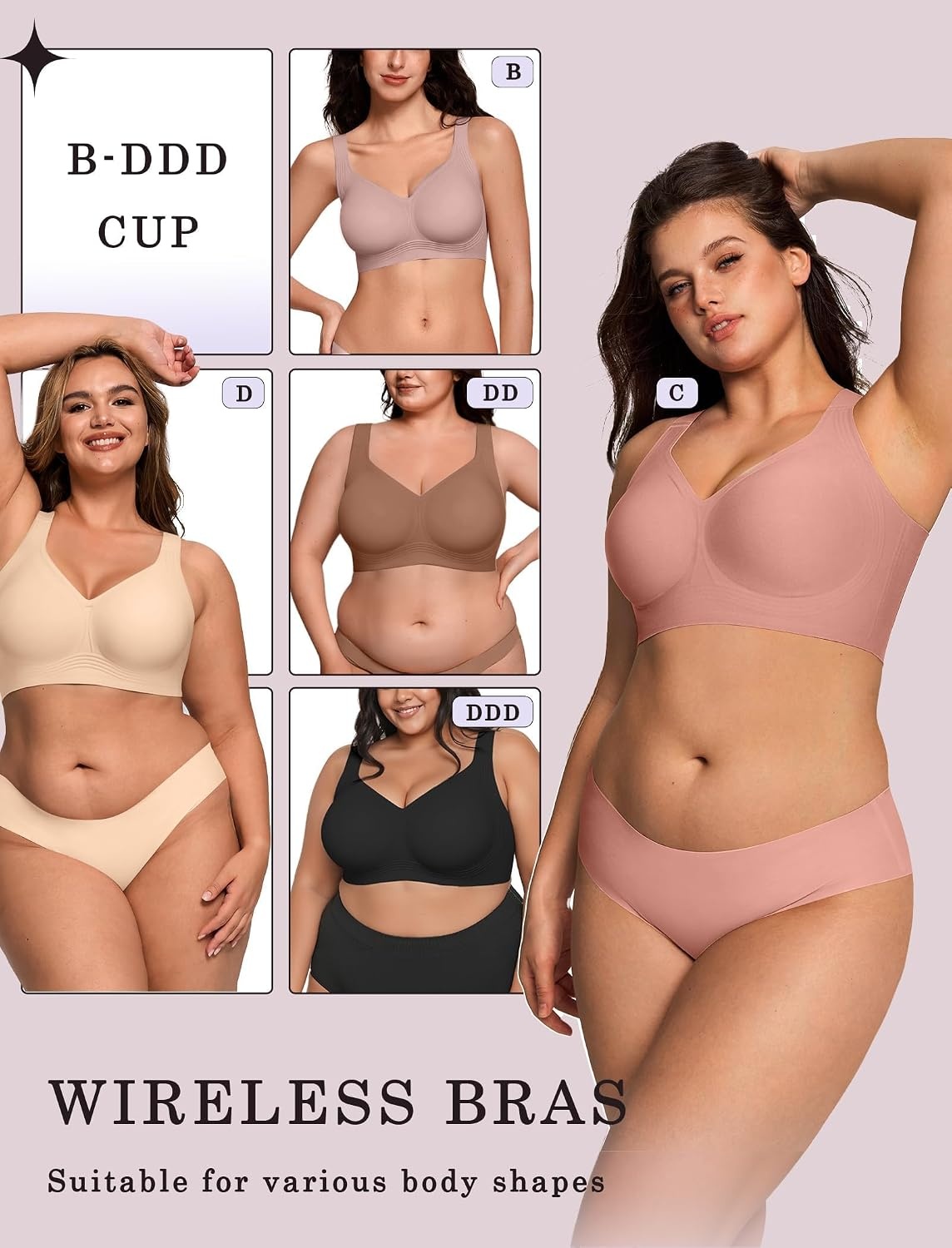 image:imageOEAK Womens Wireless Jelly Bras Plus Size Support Push Up Comfortable BraDusty Pink