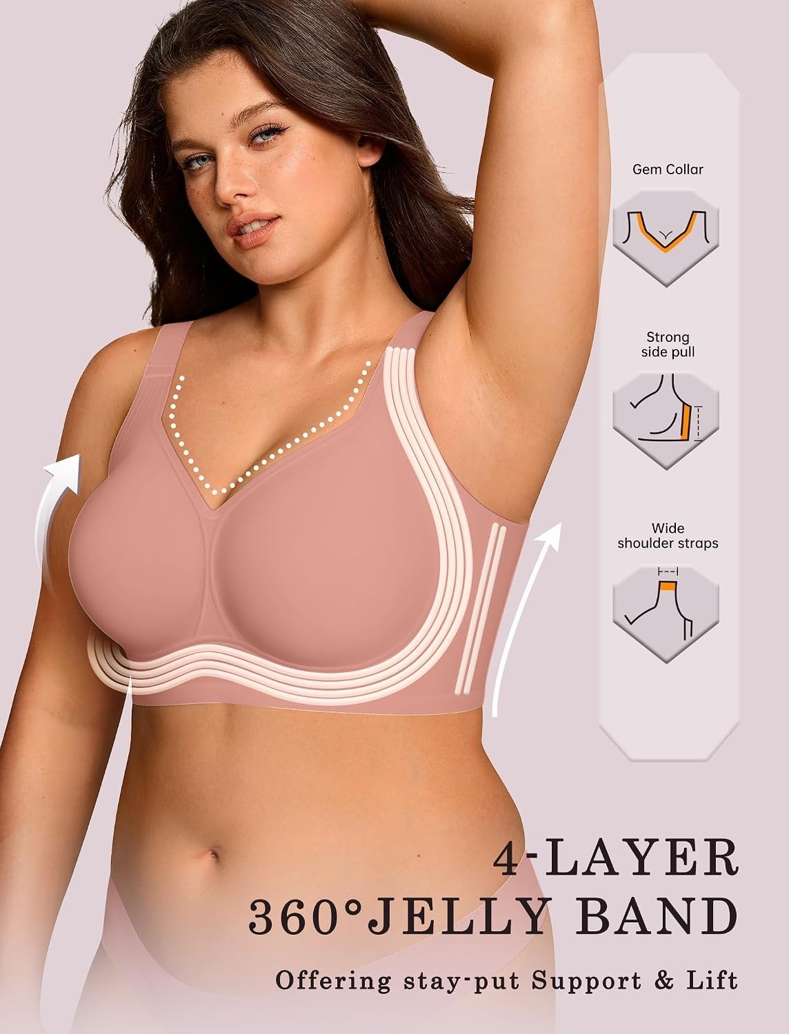 image:imageOEAK Womens Wireless Jelly Bras Plus Size Support Push Up Comfortable BraDusty Pink