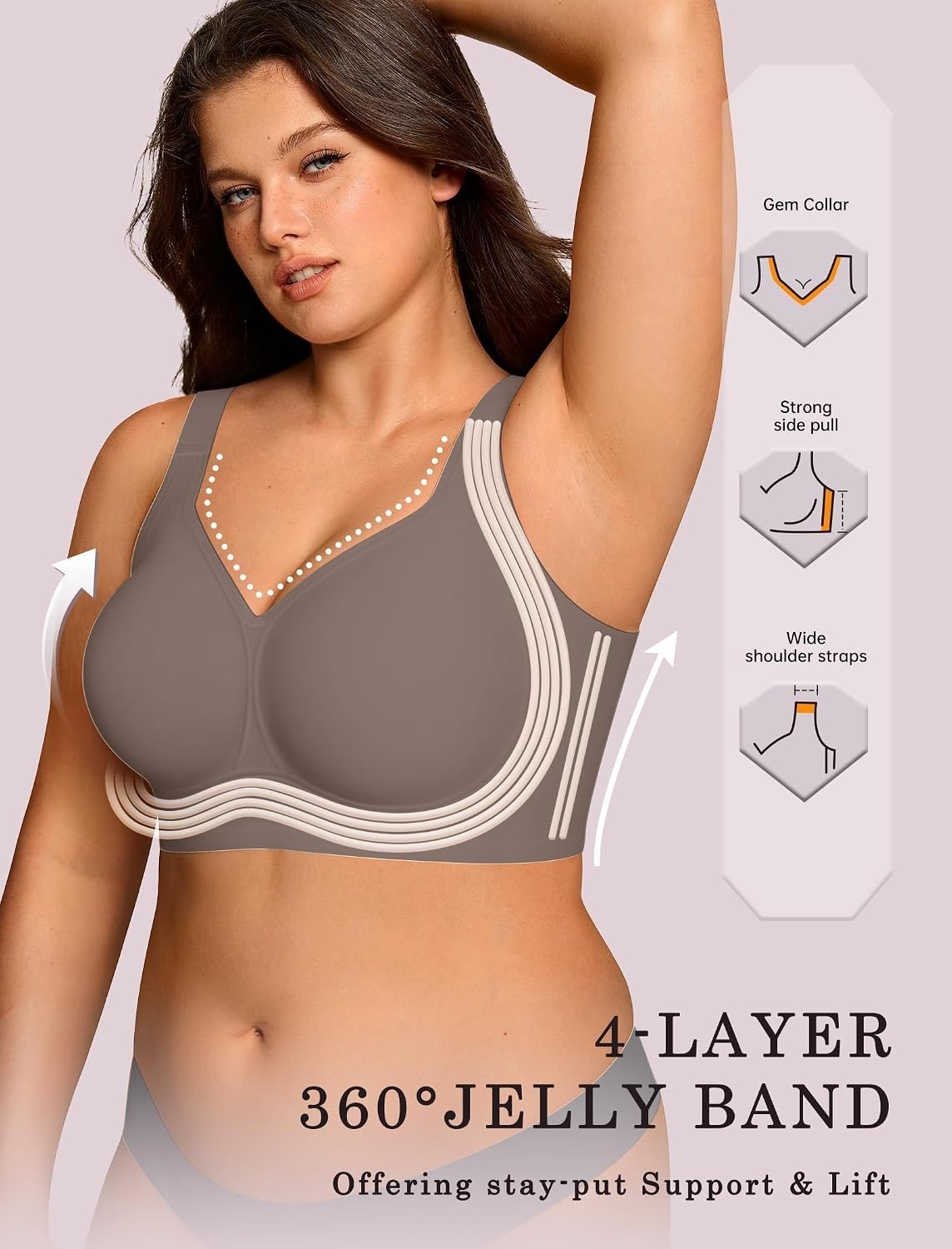 image:imageOEAK Womens Wireless Jelly Bras Plus Size Support Push Up Comfortable BraGrey