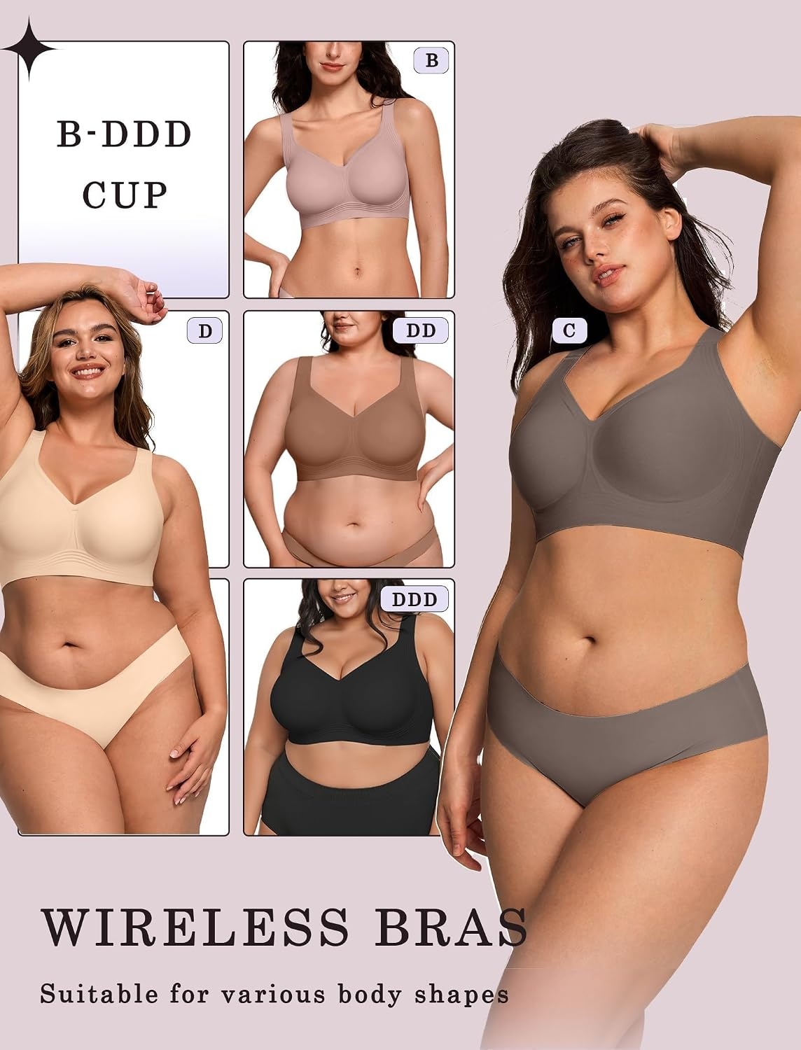 image:imageOEAK Womens Wireless Jelly Bras Plus Size Support Push Up Comfortable BraGrey