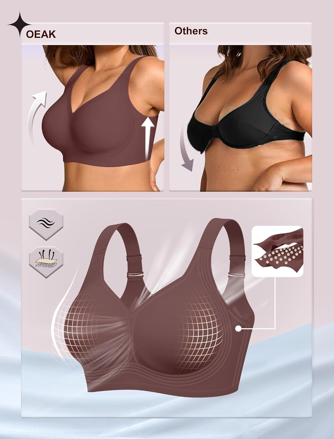 image:imageOEAK Womens Wireless Jelly Bras Plus Size Support Push Up Comfortable BraHazelnut