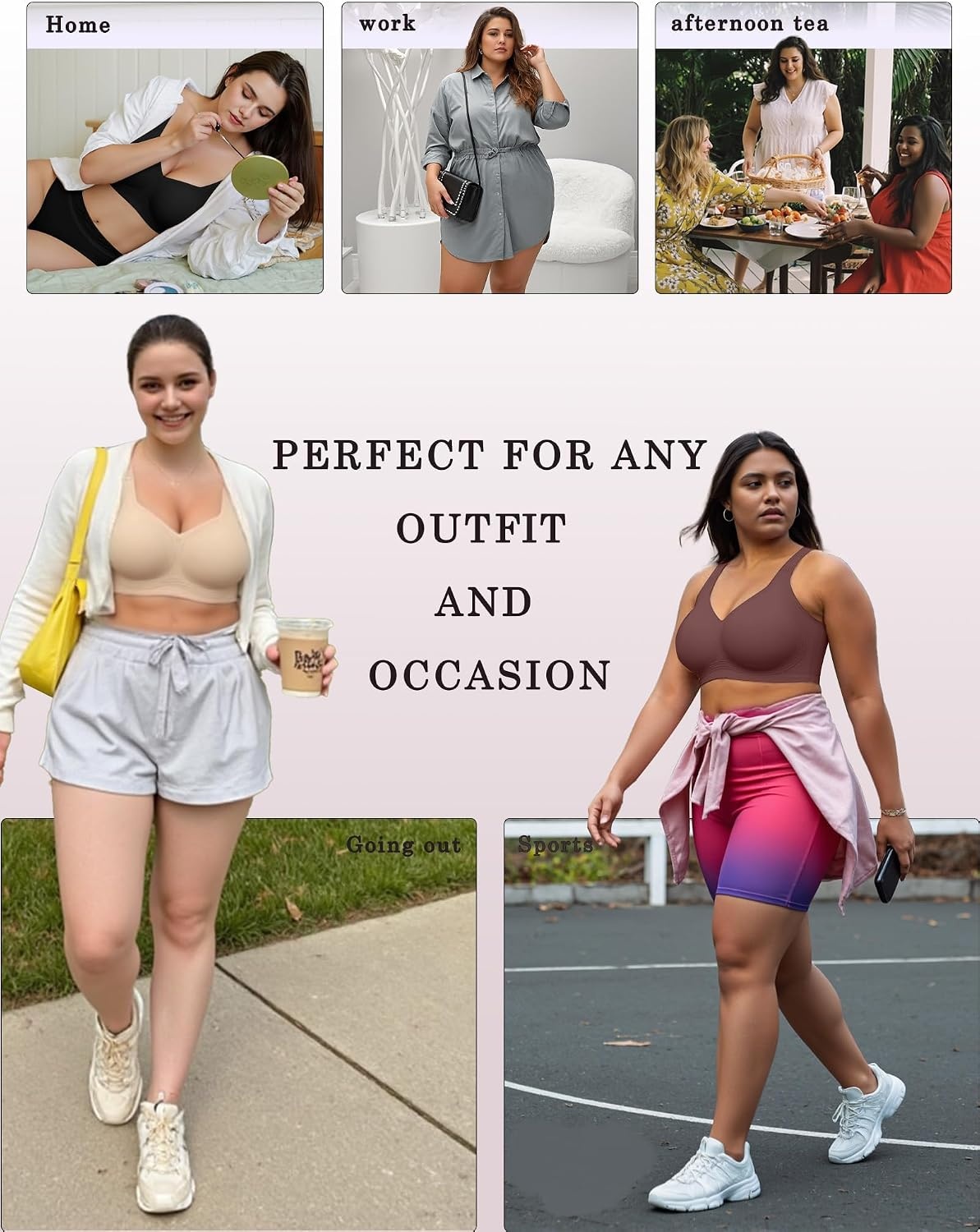 image:imageOEAK Womens Wireless Jelly Bras Plus Size Support Push Up Comfortable BraHazelnut