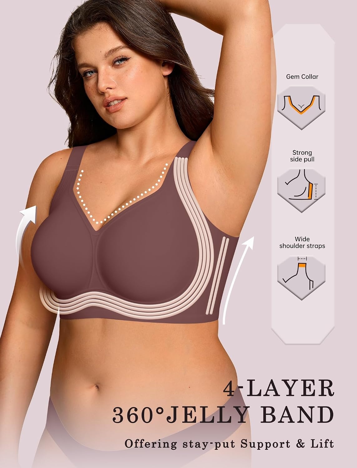image:imageOEAK Womens Wireless Jelly Bras Plus Size Support Push Up Comfortable BraHazelnut