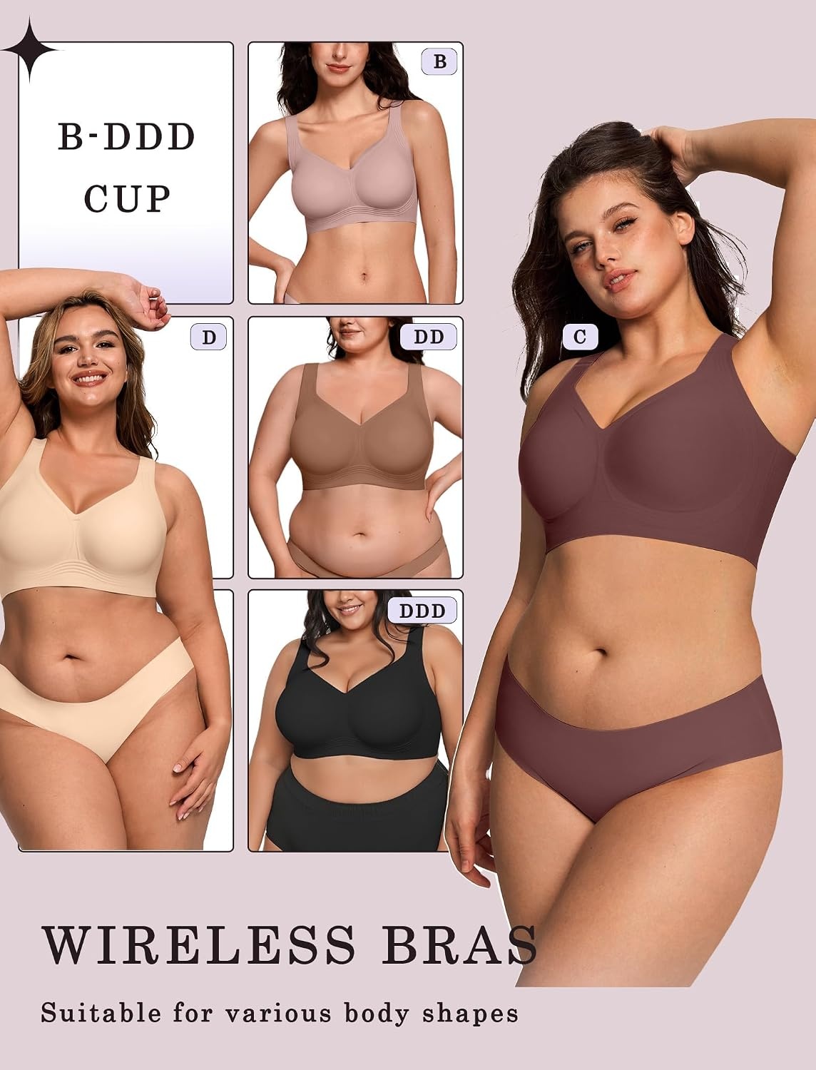 image:imageOEAK Womens Wireless Jelly Bras Plus Size Support Push Up Comfortable BraHazelnut