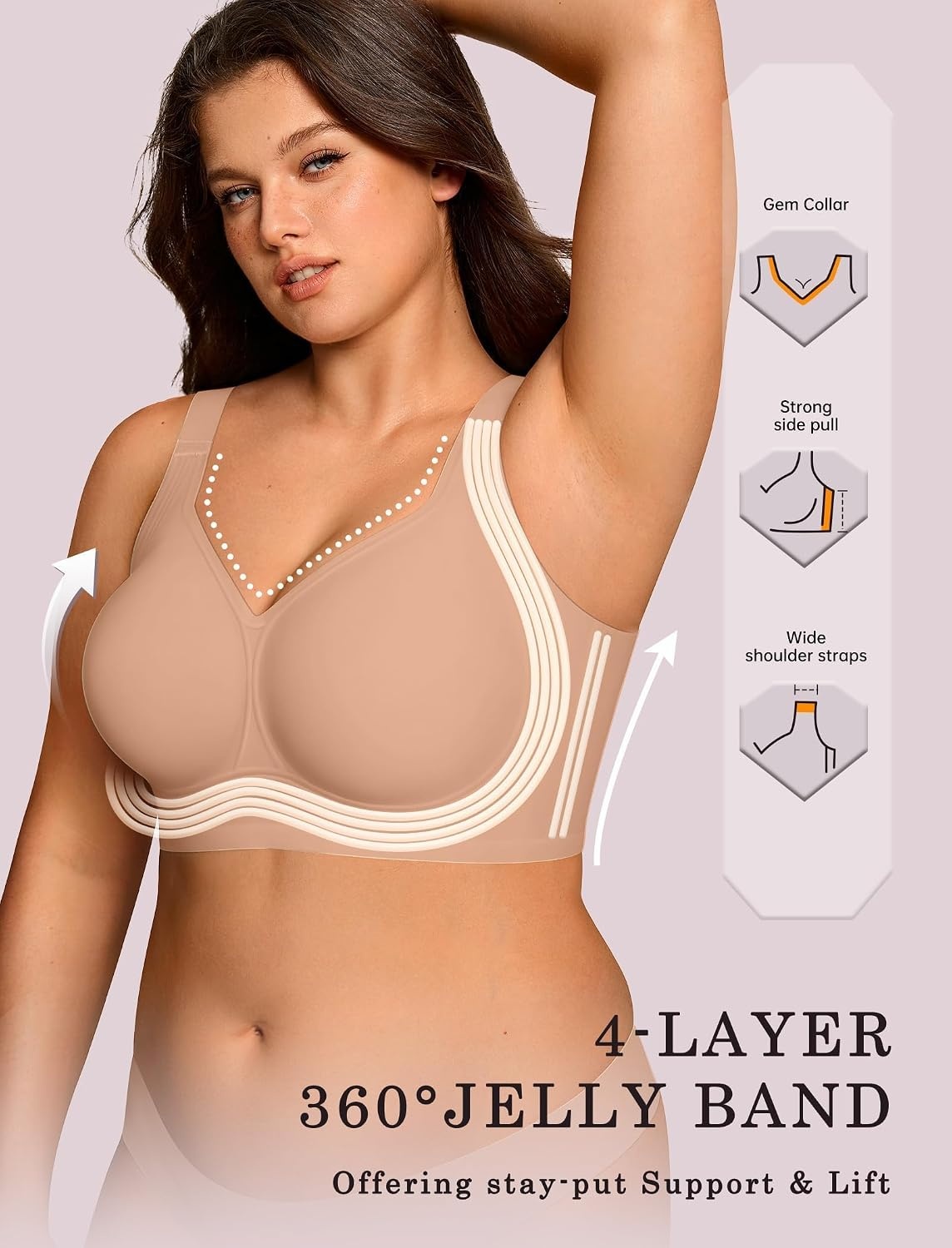 image:imageOEAK Womens Wireless Jelly Bras Plus Size Support Push Up Comfortable BraHoney