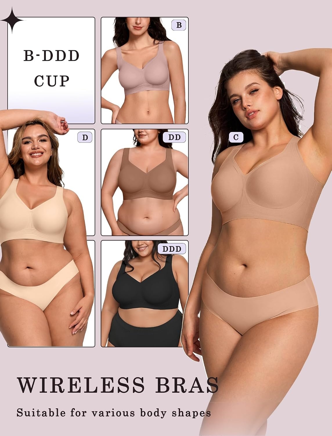 image:imageOEAK Womens Wireless Jelly Bras Plus Size Support Push Up Comfortable BraHoney