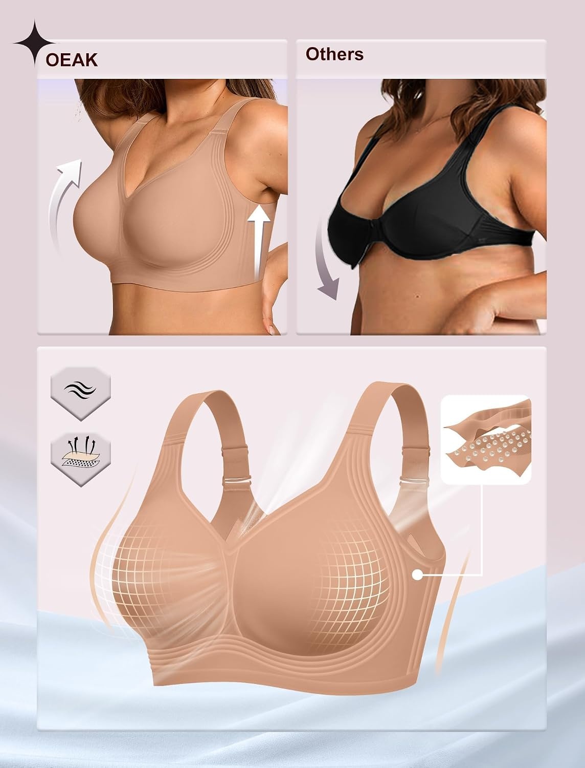 image:imageOEAK Womens Wireless Jelly Bras Plus Size Support Push Up Comfortable BraHoney
