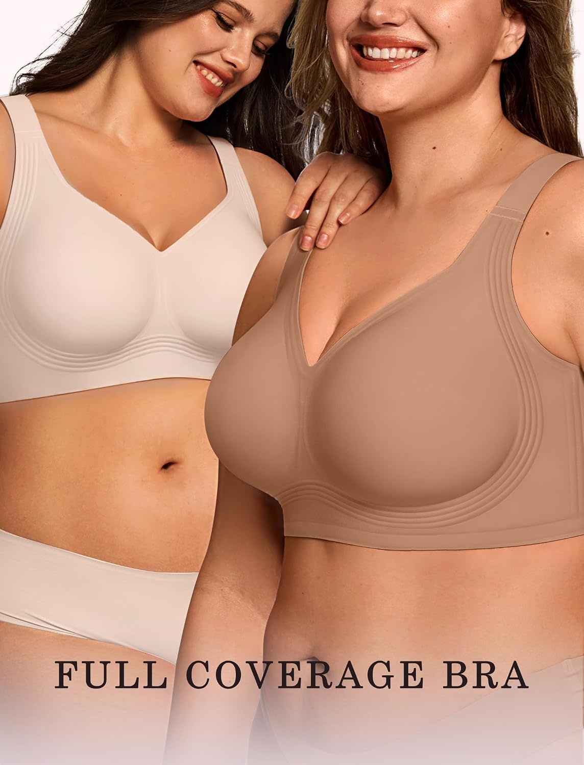 image:imageOEAK Womens Wireless Jelly Bras Plus Size Support Push Up Comfortable BraLatte