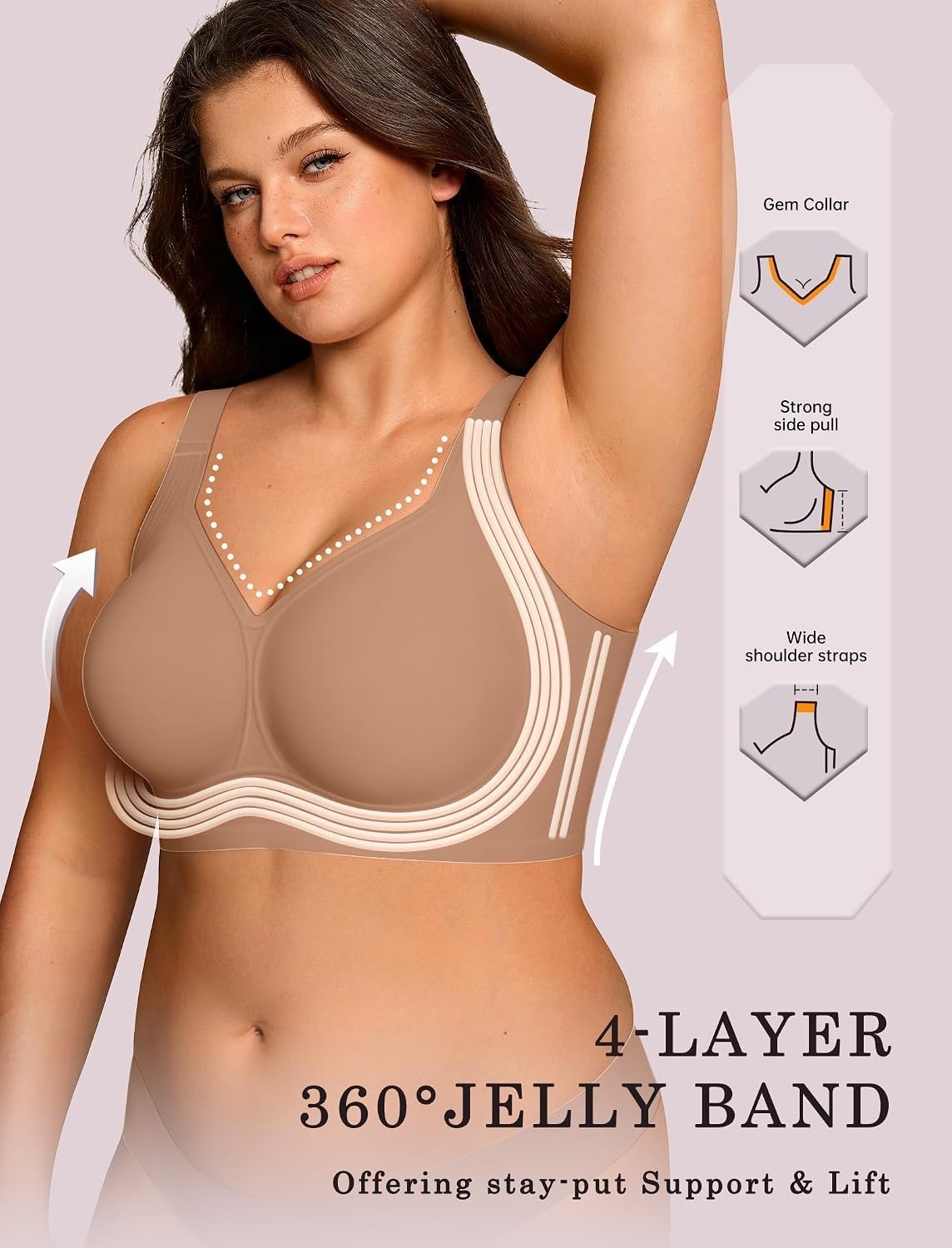 image:imageOEAK Womens Wireless Jelly Bras Plus Size Support Push Up Comfortable BraLatte