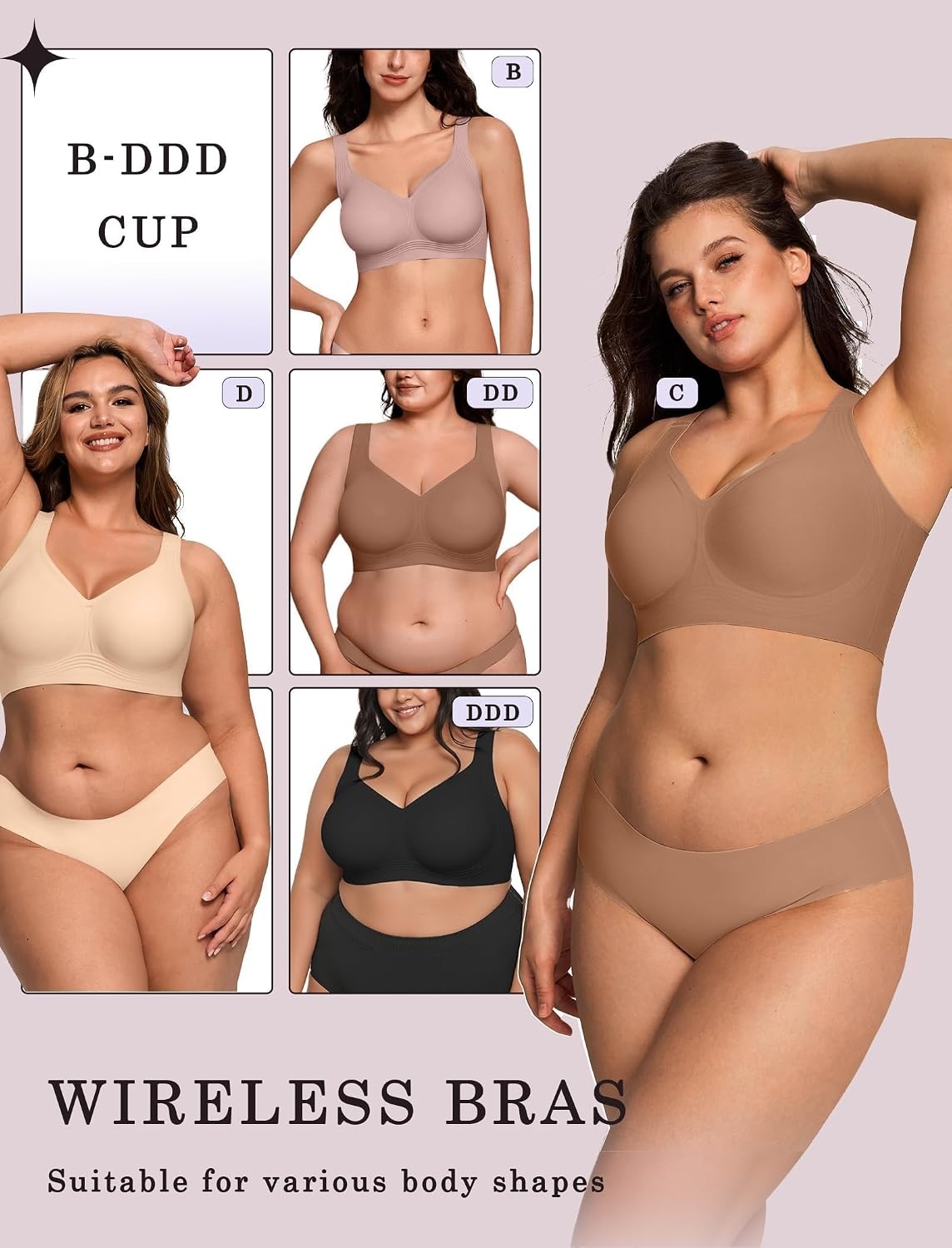 image:imageOEAK Womens Wireless Jelly Bras Plus Size Support Push Up Comfortable BraLatte