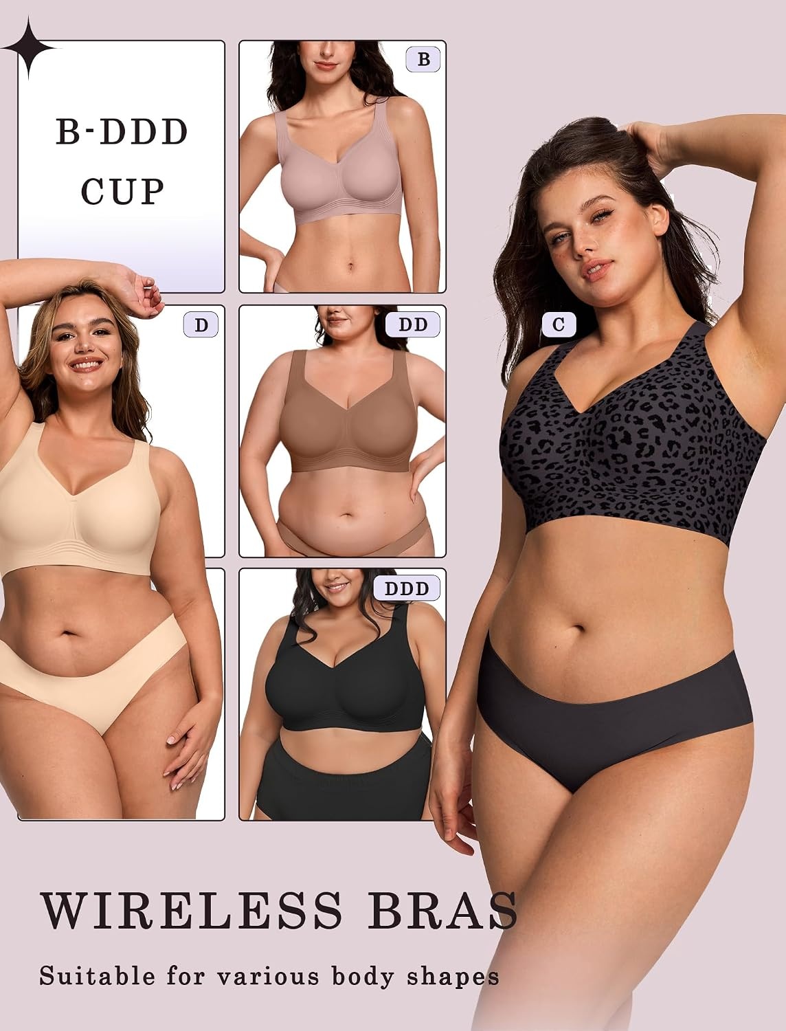 image:imageOEAK Womens Wireless Jelly Bras Plus Size Support Push Up Comfortable BraLeopard Black