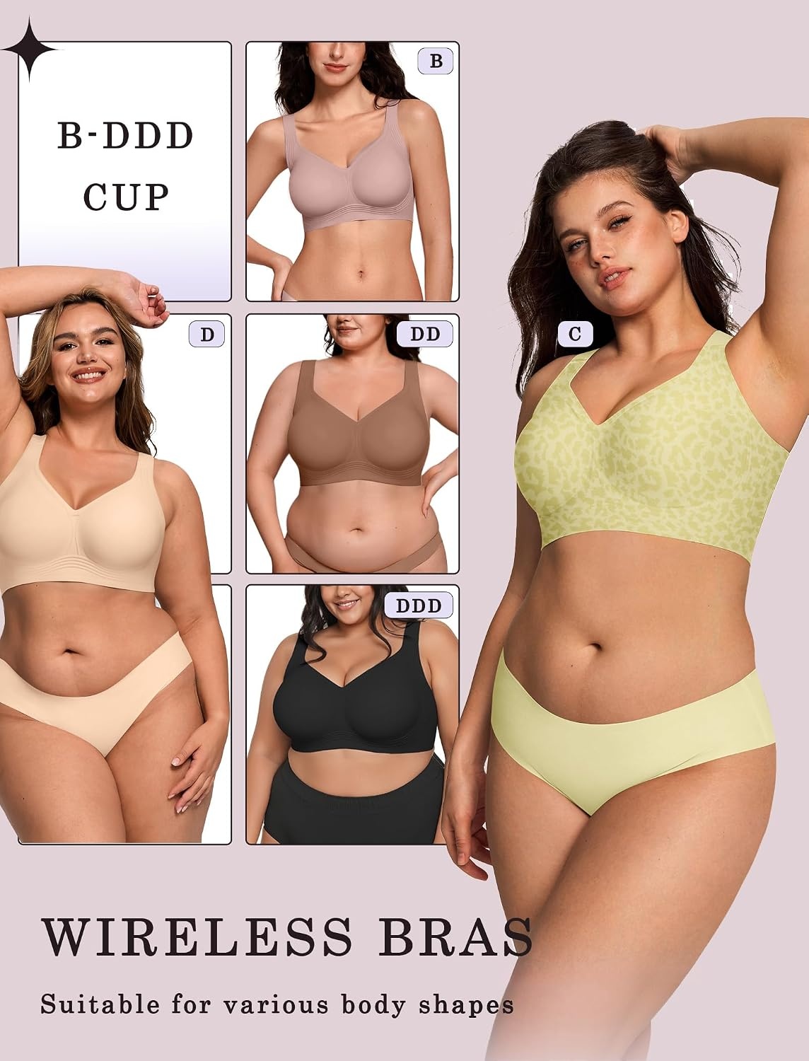 image:imageOEAK Womens Wireless Jelly Bras Plus Size Support Push Up Comfortable BraLeopard Green
