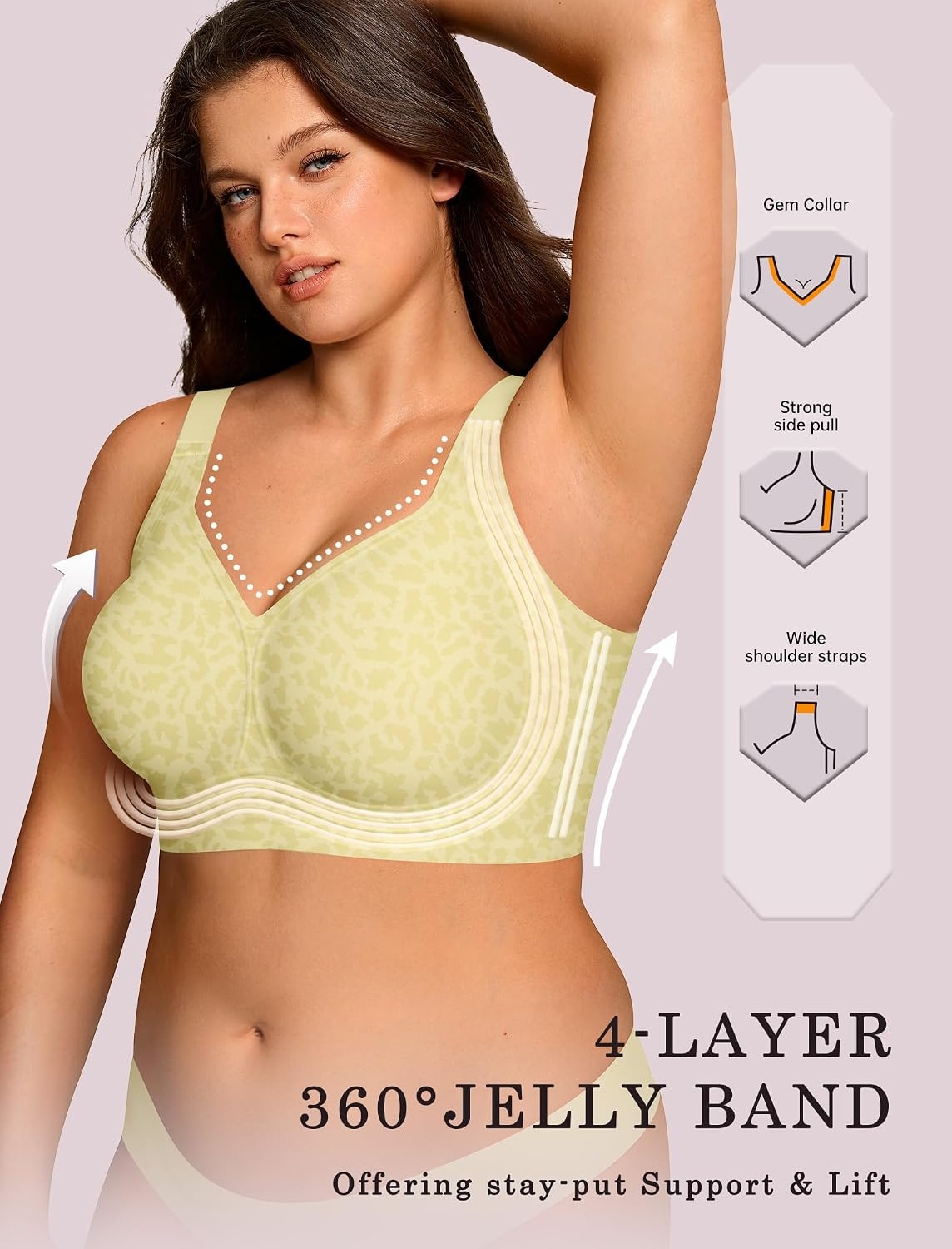 image:imageOEAK Womens Wireless Jelly Bras Plus Size Support Push Up Comfortable BraLeopard Green