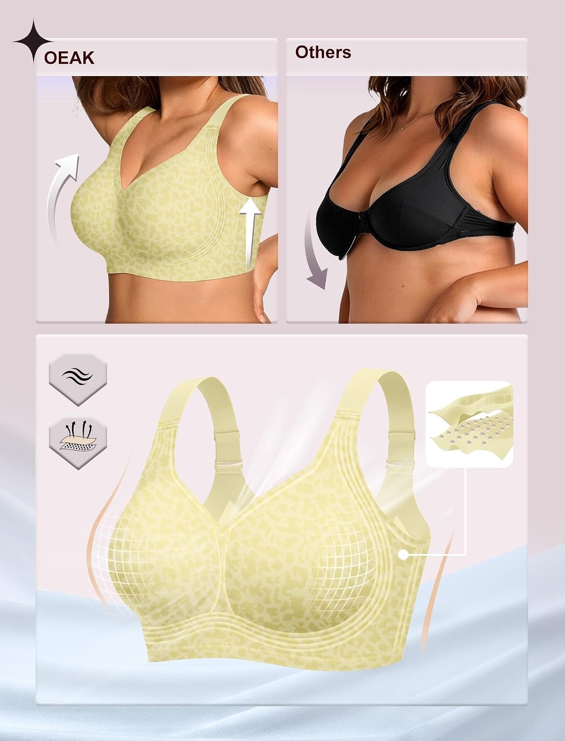 image:imageOEAK Womens Wireless Jelly Bras Plus Size Support Push Up Comfortable BraLeopard Green